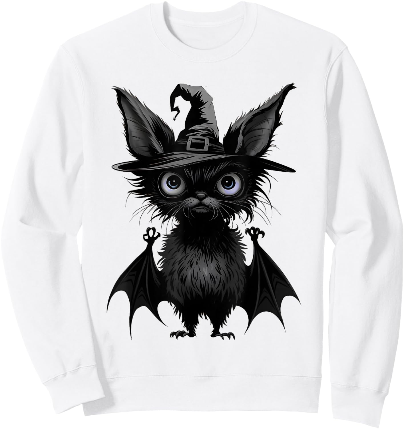 Cute Bat Wearing Witch Hat Trying to Be Scary Halloween Bat Sweatshirt - Sweatshirt | White