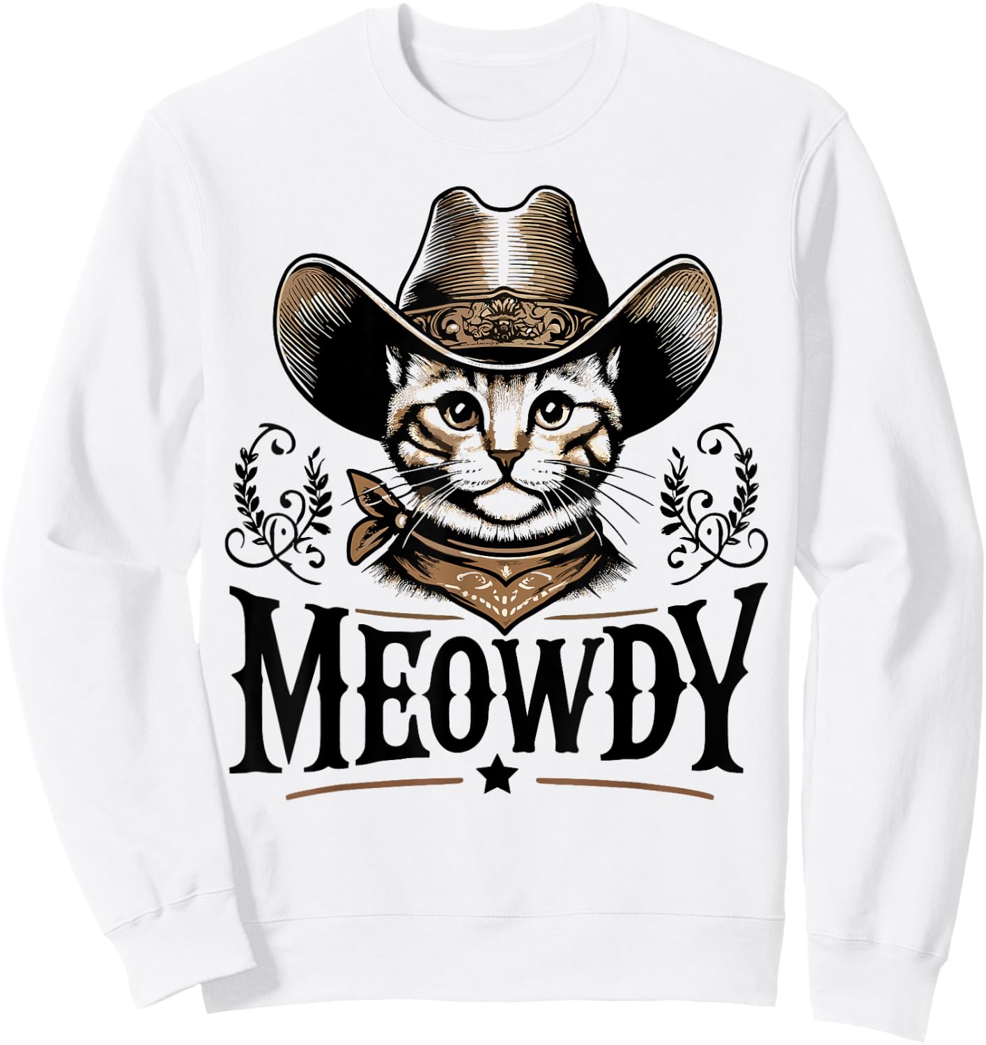 Meowdy Funny Cat Wearing Cowboy Hat Vintage Western Country Sweatshirt - Sweatshirt | White