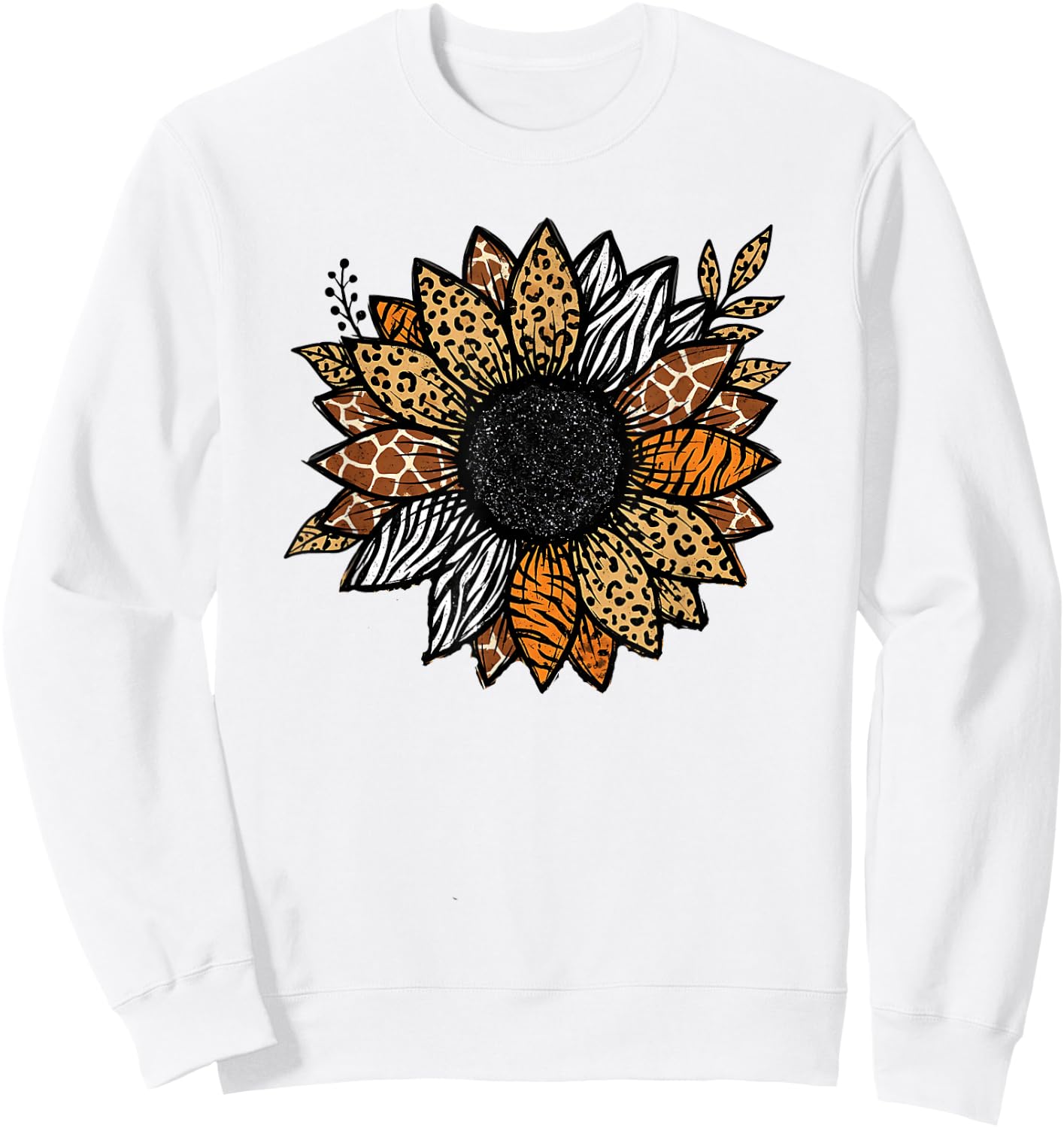 Leopard Animal Print Sunflower Flower Safari Boho Aesthetic Sweatshirt - Sweatshirt | White