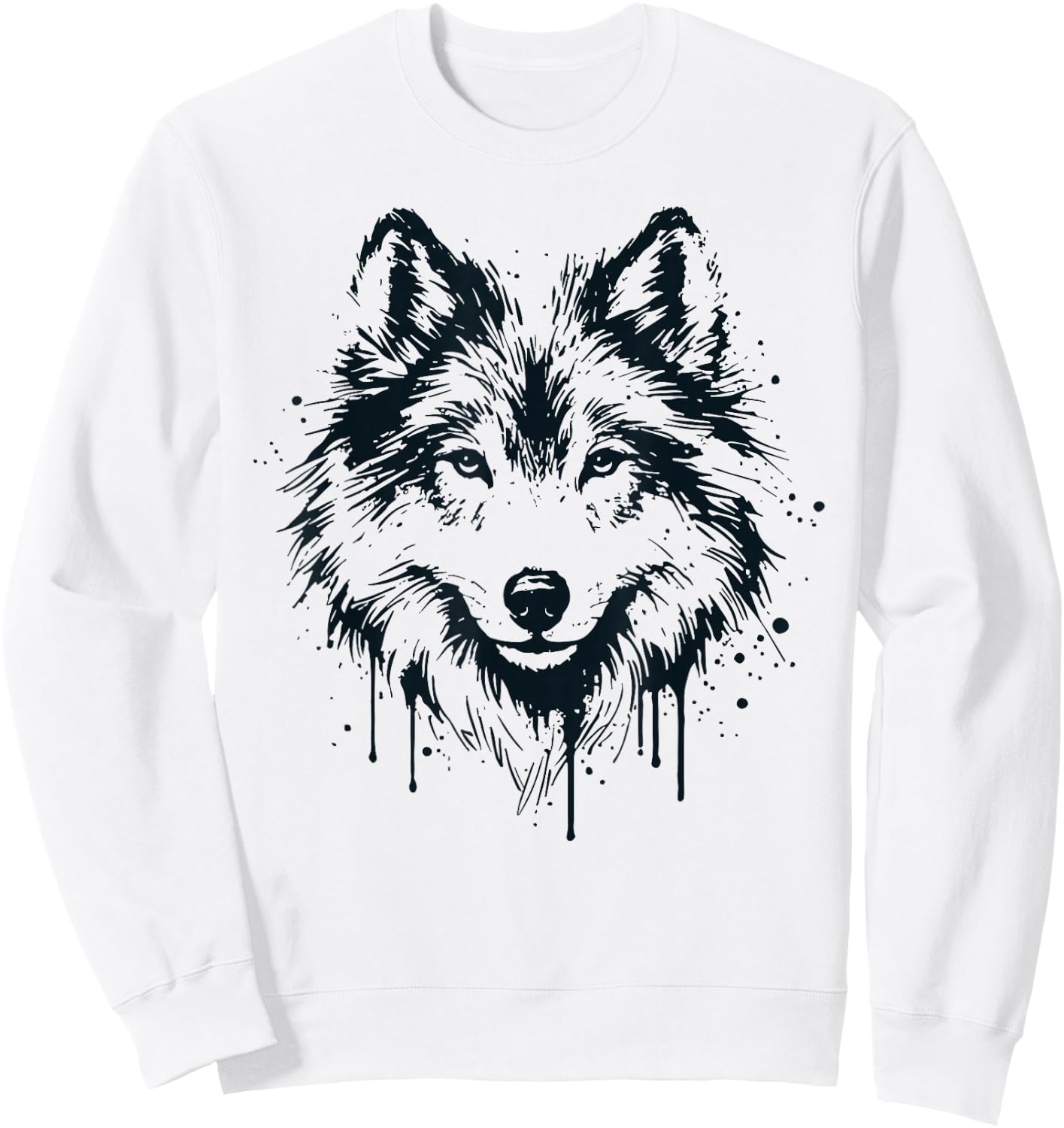 Wolf Woman Girl Boy Child Drawing Art Wolf Design , white, S Sweatshirt - Sweatshirt | White