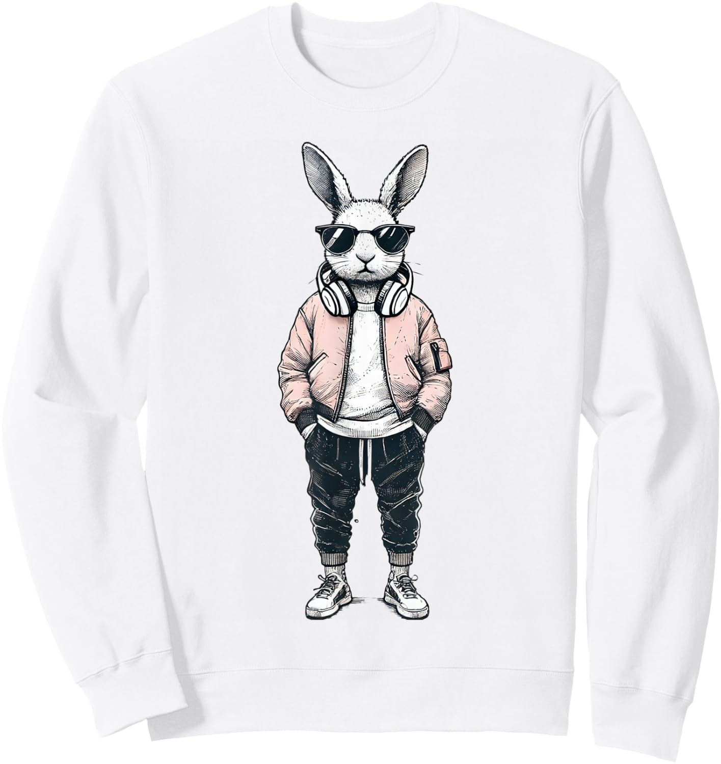 Boys Easter Shirt Bunny Rabbit with Sunglasses Kids Sweatshirt - Sweatshirt | White