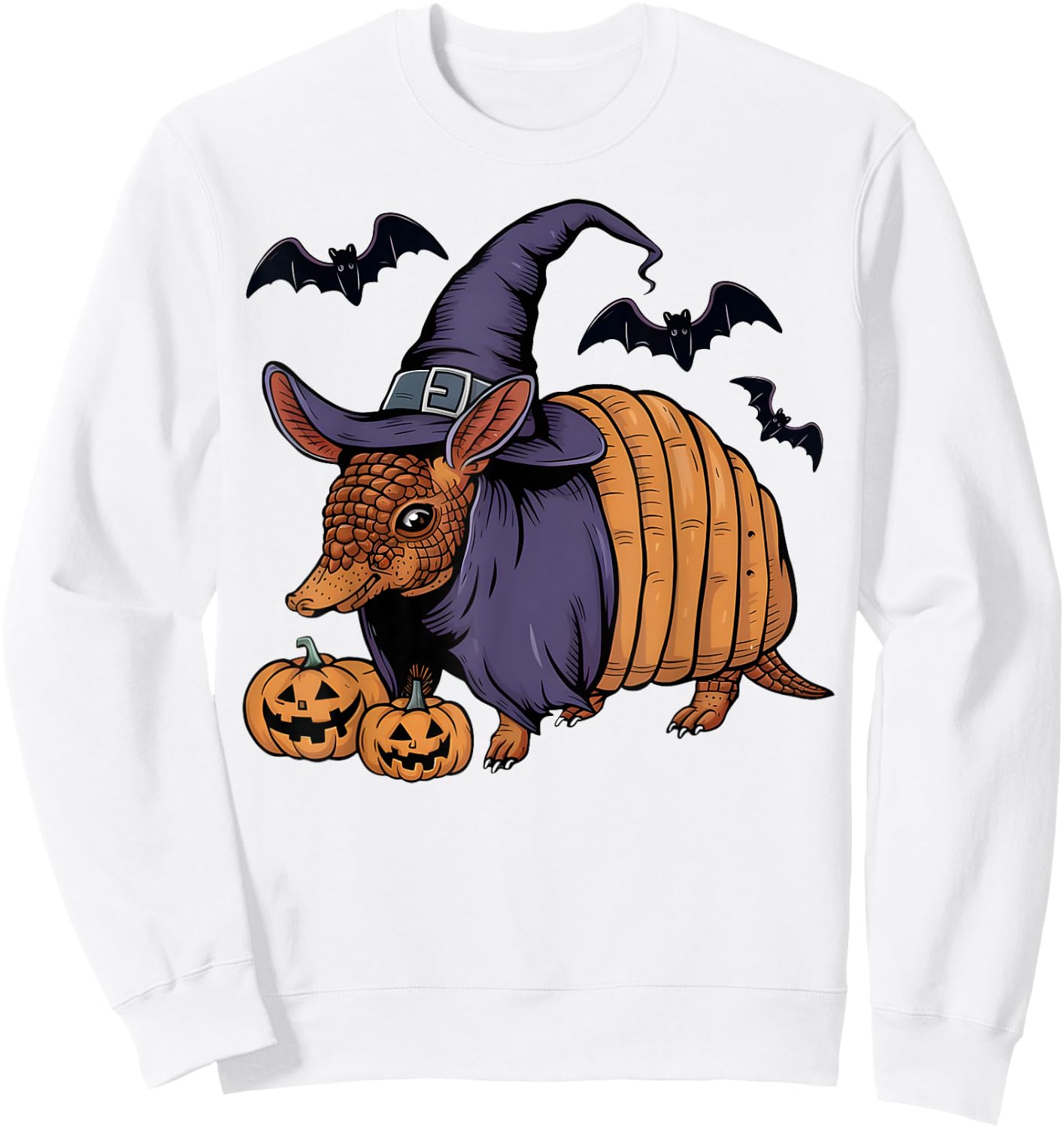 Pumpkin Bat Witch Costume Armadillo Halloween Sweatshirt - Sweatshirt | White