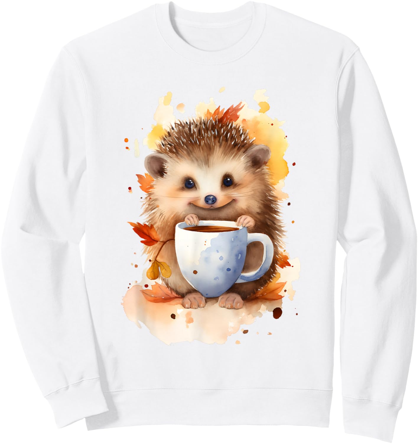Hedgehog with coffee watercolor style Sweatshirt - Sweatshirt | White