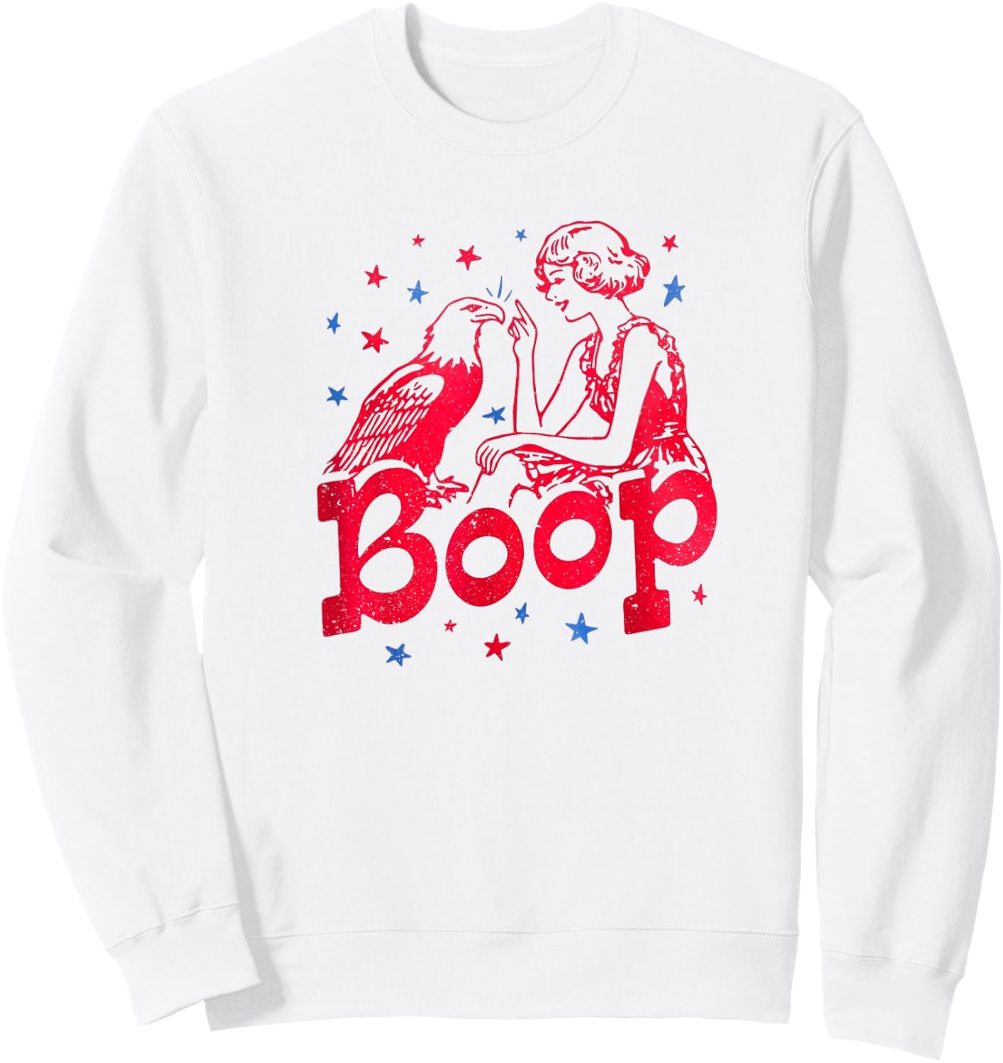 Boop Vintage Girl and Eagle Funny Patriotic Retro Art Sweatshirt - Sweatshirt | White