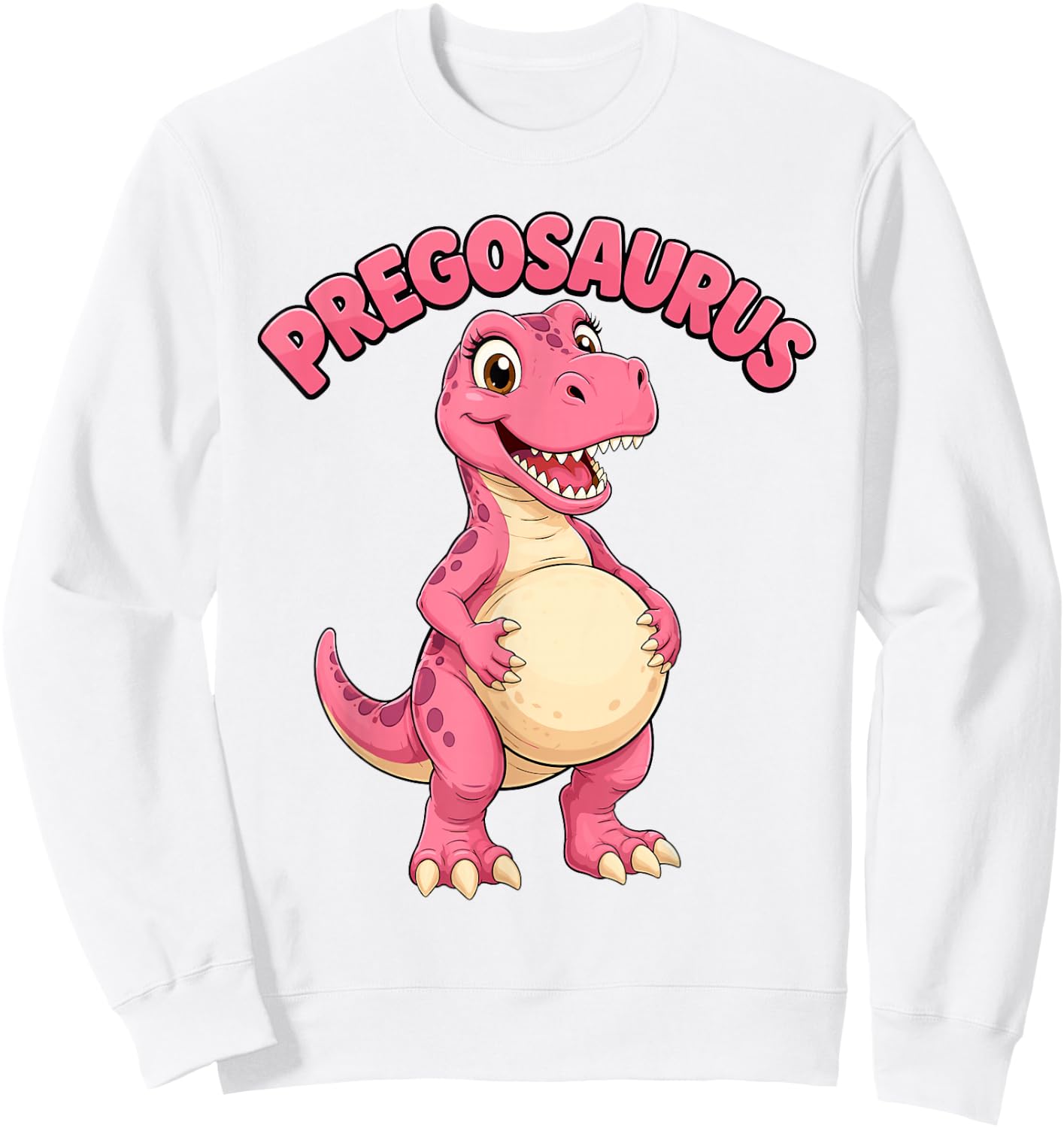 Mom Pregosaurus Cute Dinosaur Pregnancy Announcement Sweatshirt - Sweatshirt | White