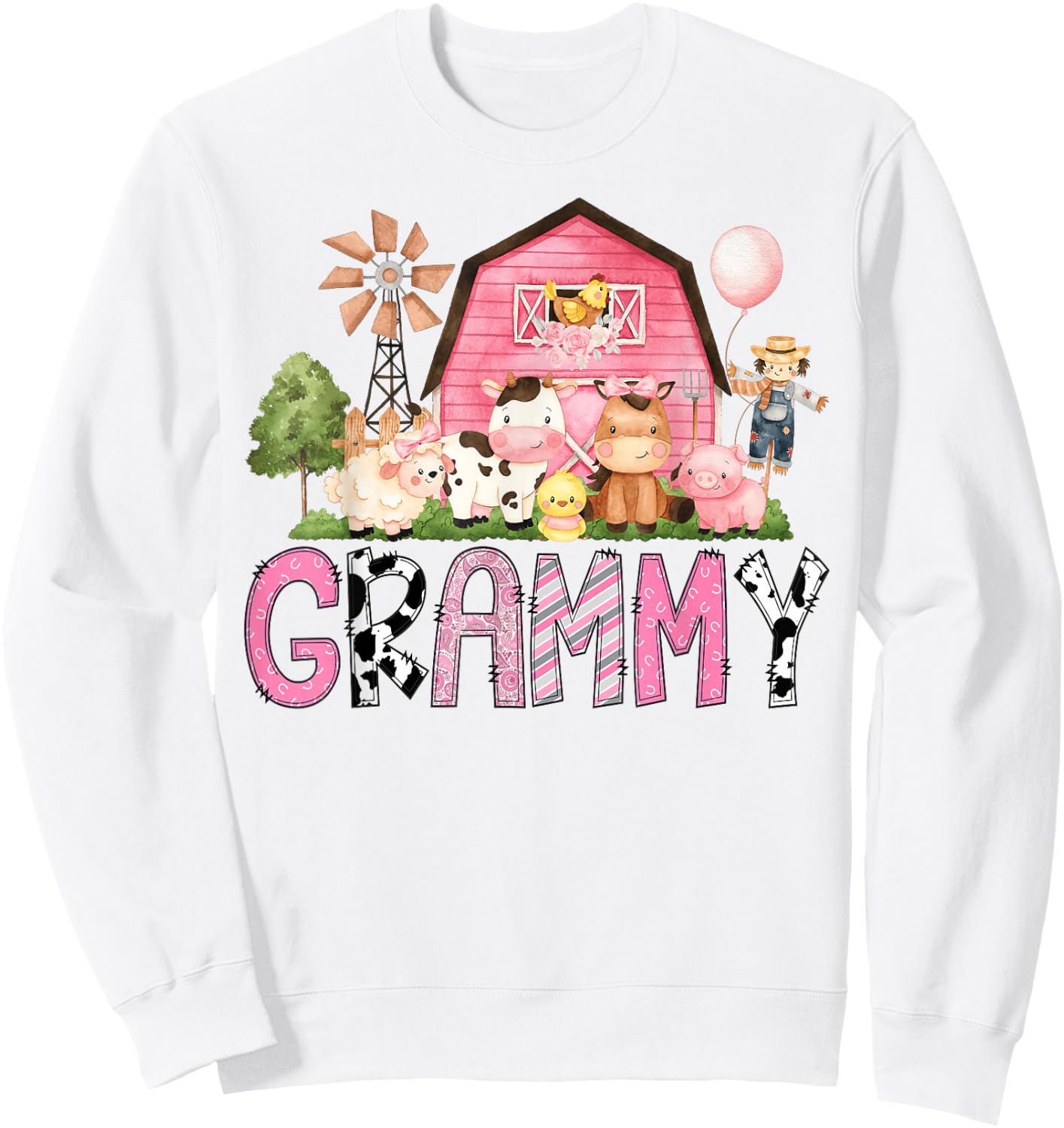 Grammy Pink Farm Cow Lover Birthday Girl Matching Sweatshirt - Sweatshirt | White