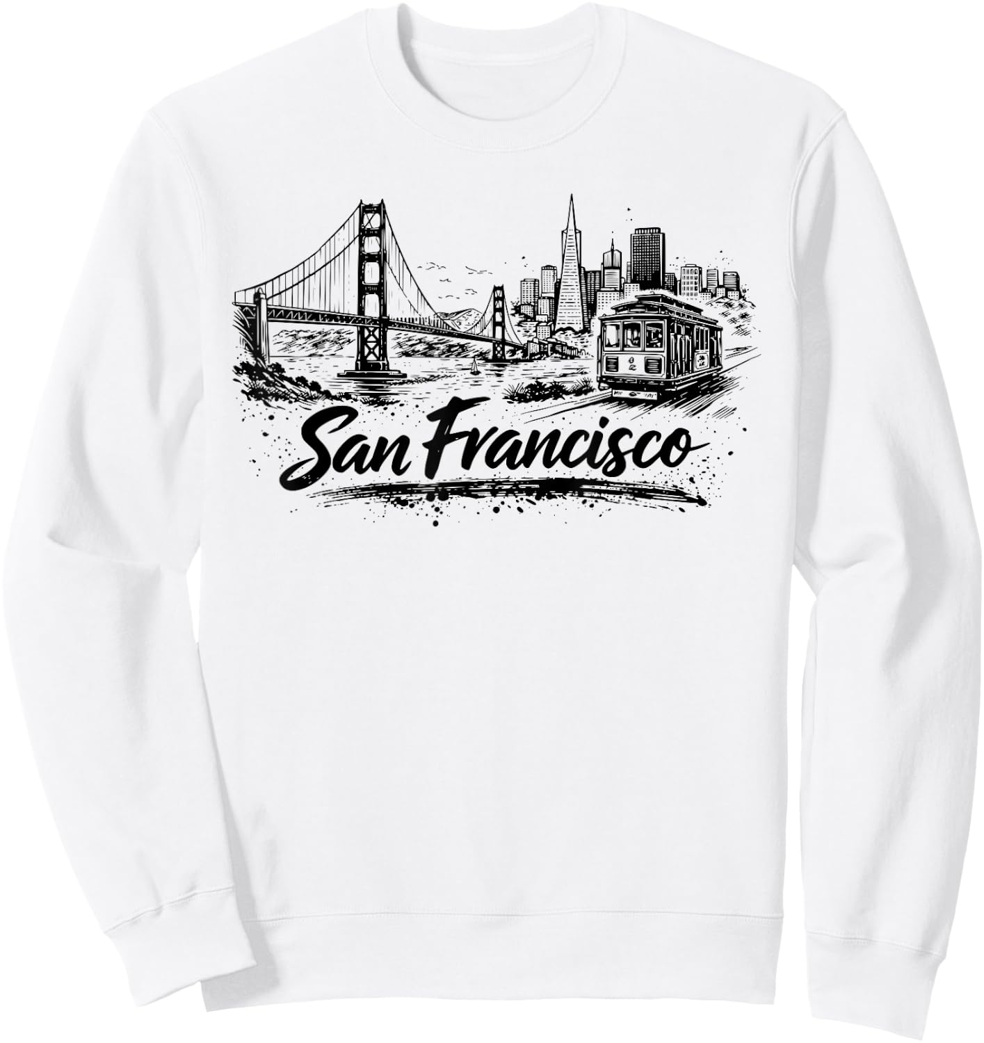 San Francisco City Skyline Cable Car Drawing Sweatshirt - Sweatshirt | White