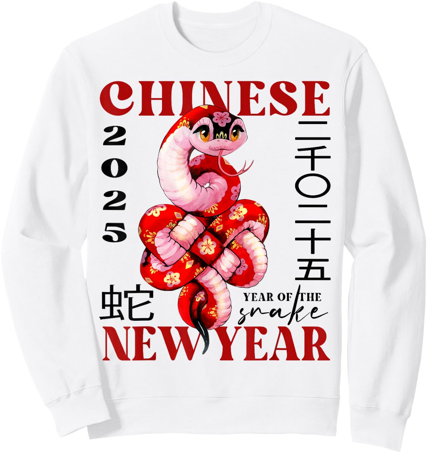 Girls Chinese New Year 2025 CNY Snake Kawaii Cute Snake Pink Sweatshirt - Sweatshirt | White