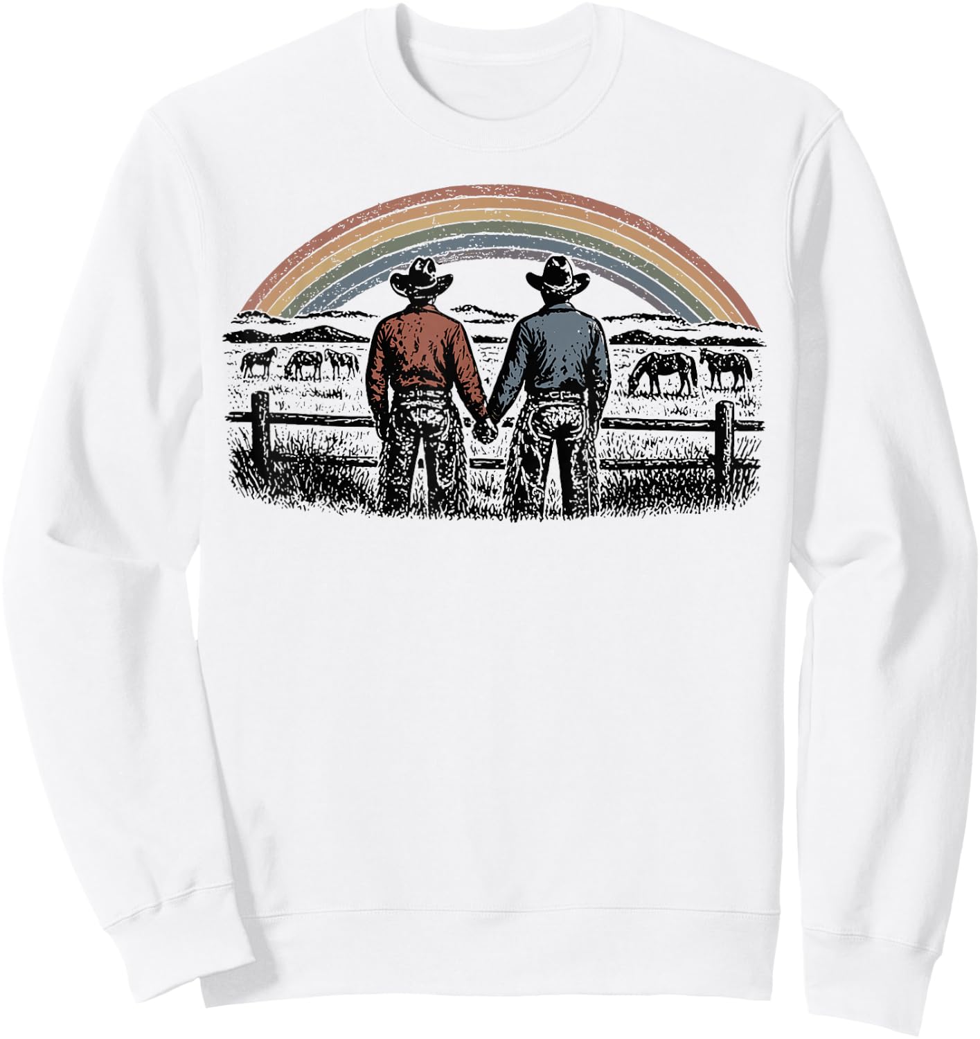 Retro Rainbows Rodeos Western Gay Cowboy LGBTQ Pride Month Sweatshirt - Sweatshirt | White