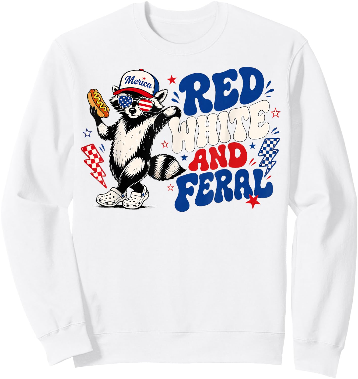 4th of July Red White and Feral Raccoon Men Women Kid Sweatshirt - Sweatshirt | White