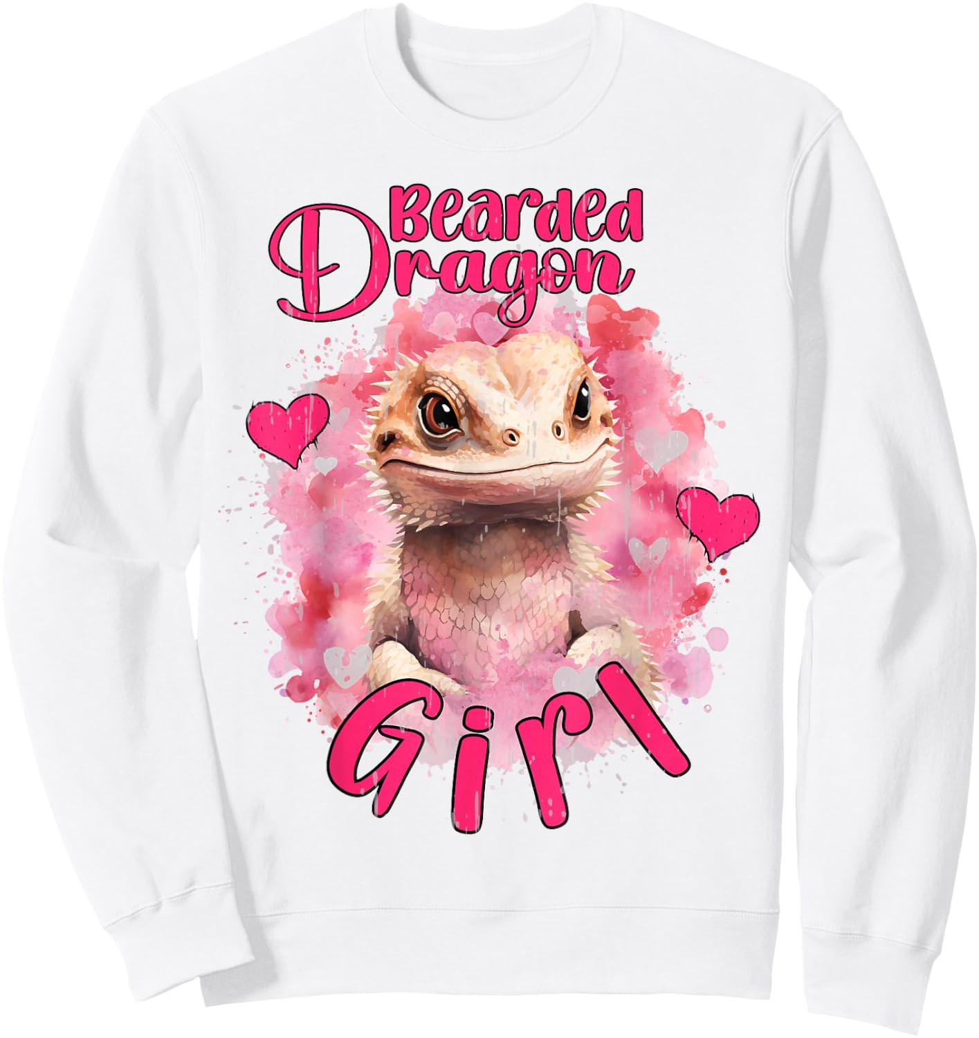 Bearded Dragon Girl Cute Pet Lizard Pink Girls Reptile Theme Sweatshirt - Sweatshirt | White
