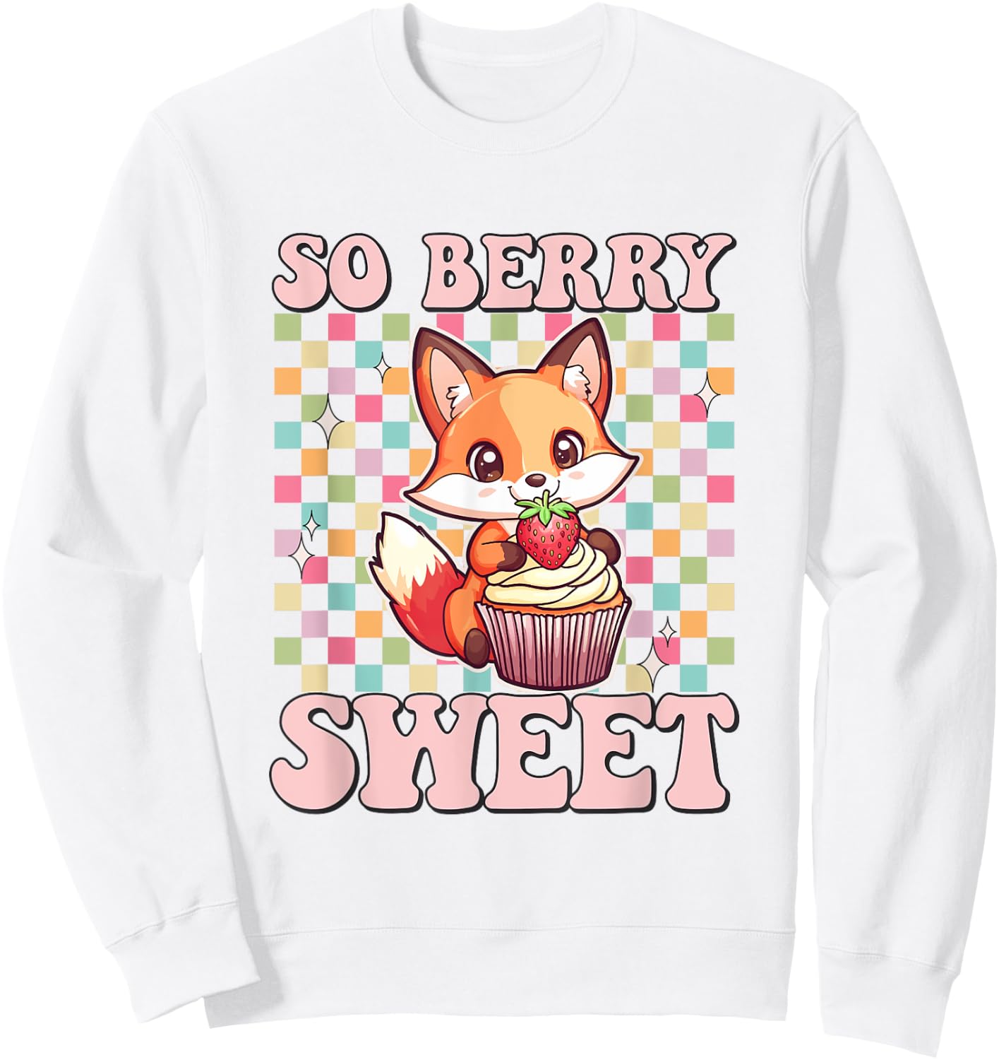 Fox eating Strawberry Cupcake Toddler Girl Foxes Muffin Sweatshirt - Sweatshirt | White