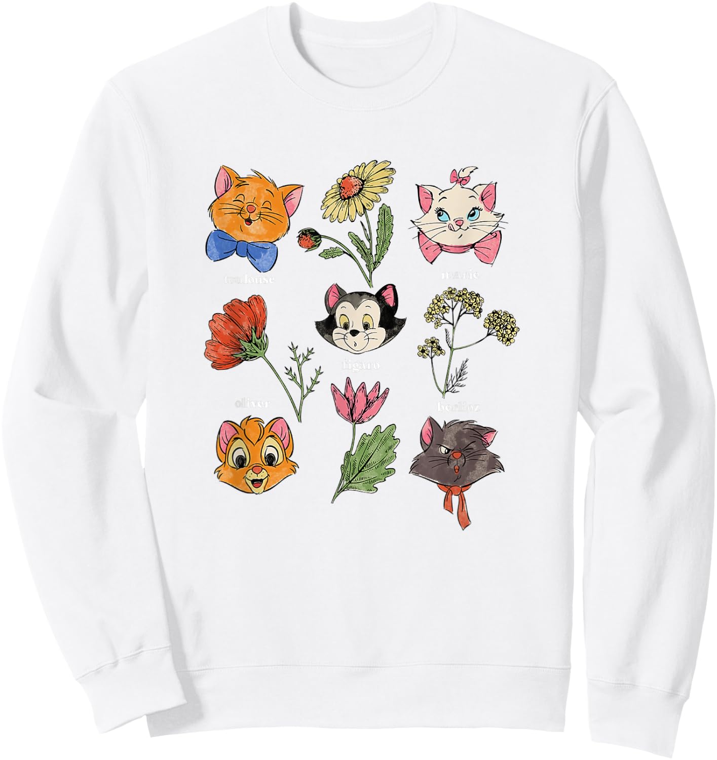 Disney The Aristocats Floral Disney Cats Cute Logo Sweatshirt - Sweatshirt | White