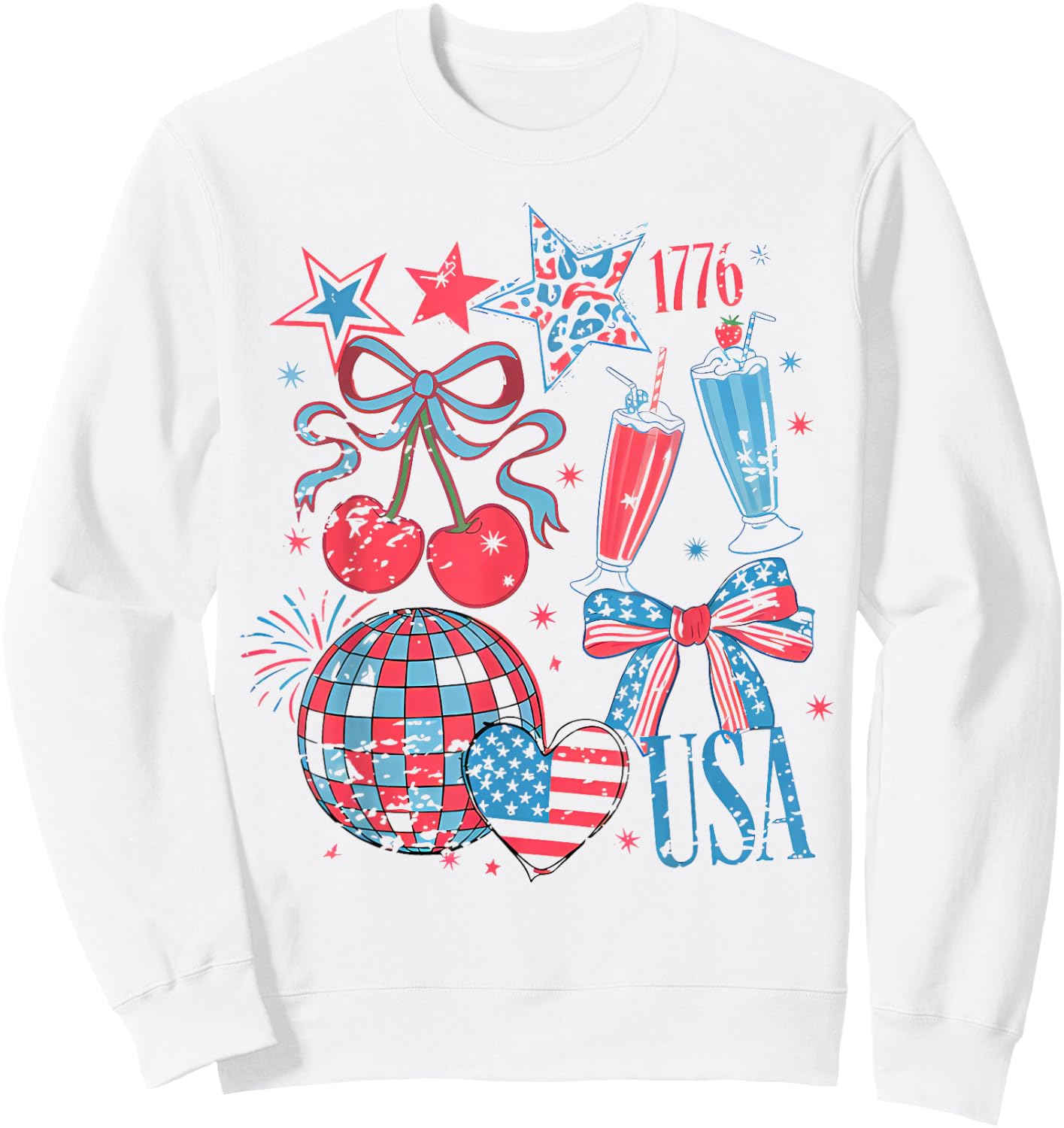 Retro USA Coquette Cherry Bow 4th of July American Girl Sweatshirt - Sweatshirt | White