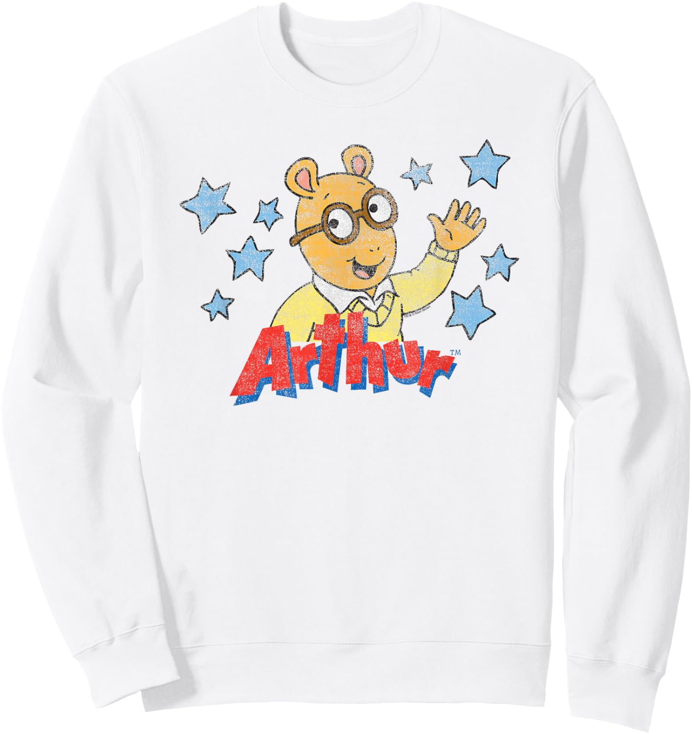 Arthur Distressed Arthur With Logo & Stars Sweatshirt - Sweatshirt | White