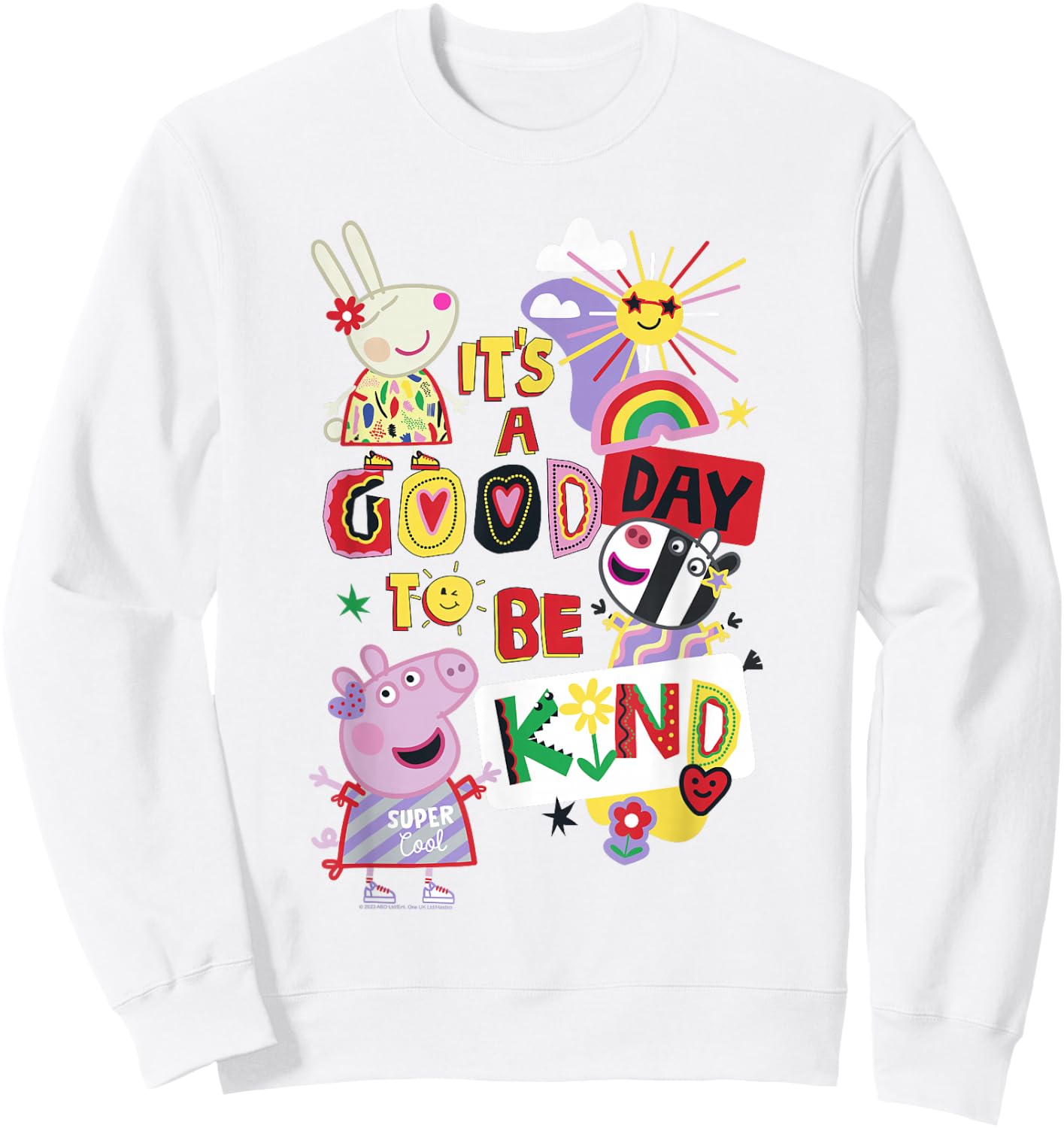 Peppa Pig It's A Good Day To Be Kind Colorful Group Shot Sweatshirt - Sweatshirt | White