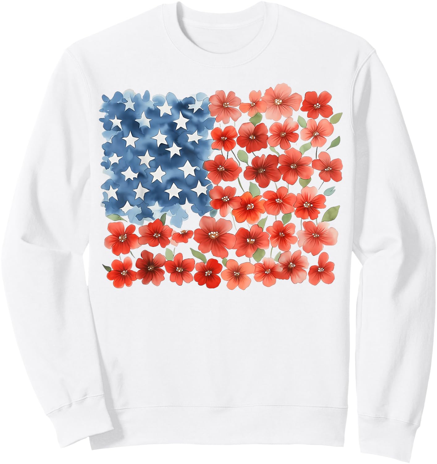 Red Poppy Flower American Flag Memorial Day Floral July 4th Sweatshirt - Sweatshirt | White