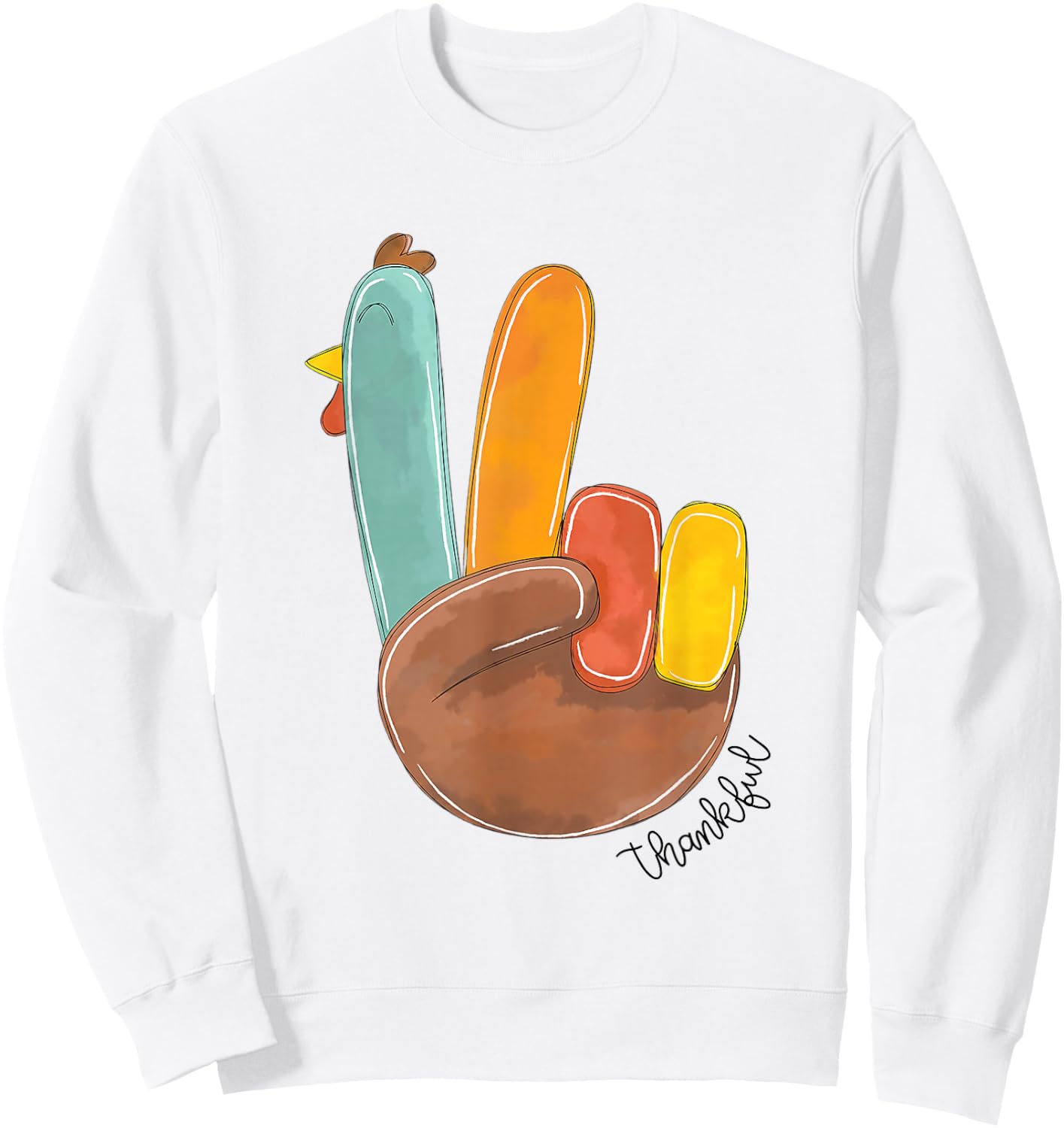 Thanksful Peace Sign Turkey Hand Cool Thanksgiving Men Women Sweatshirt - Sweatshirt | White