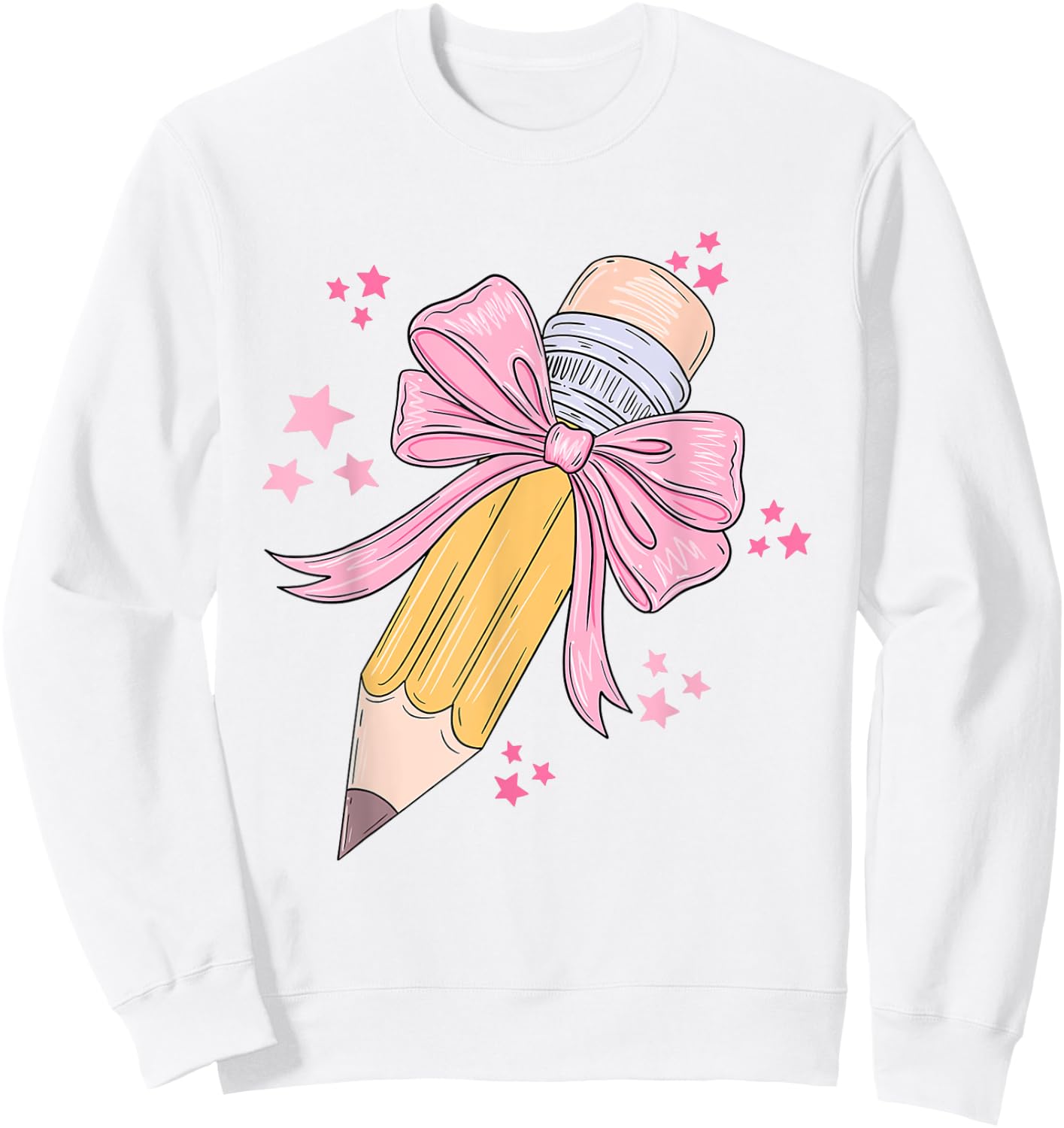 Pencil Coquette Bow Teacher Appreciation Back To School Sweatshirt - Sweatshirt | White