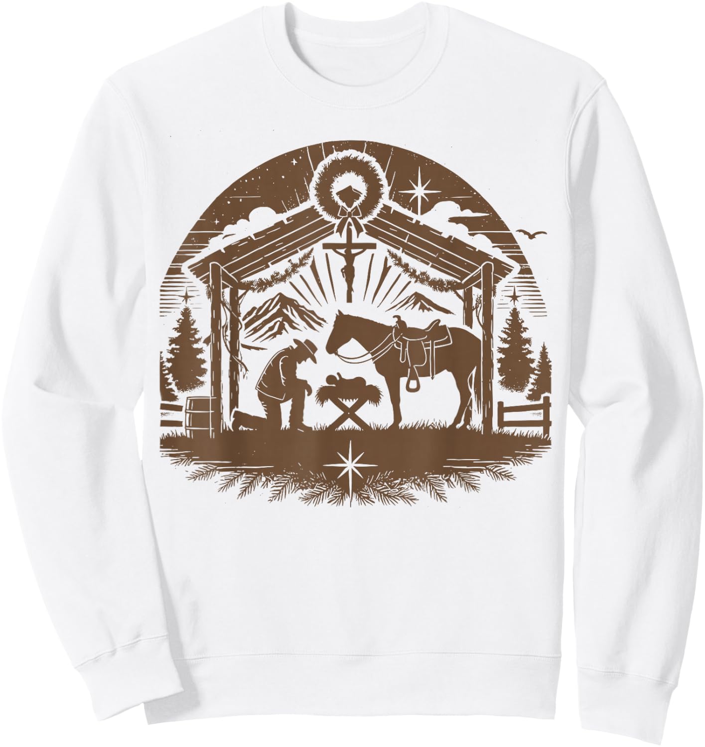 Praying Cowboy Christmas Nativity Christian Western Country Sweatshirt - Sweatshirt | White