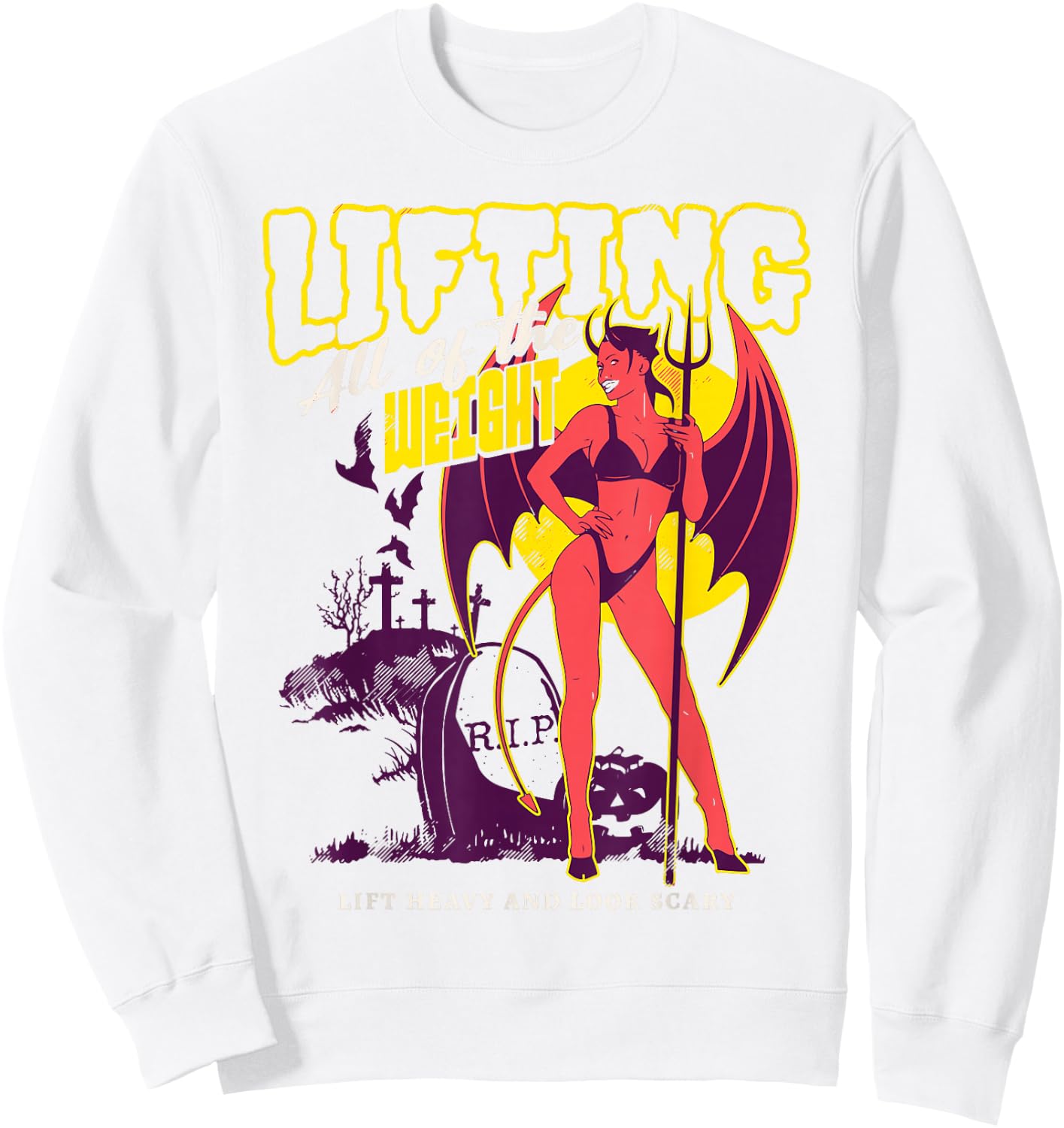 Halloween Lift Heavy Weight Cute Devil Spooky Sexy Demon Gym Sweatshirt - Sweatshirt | White
