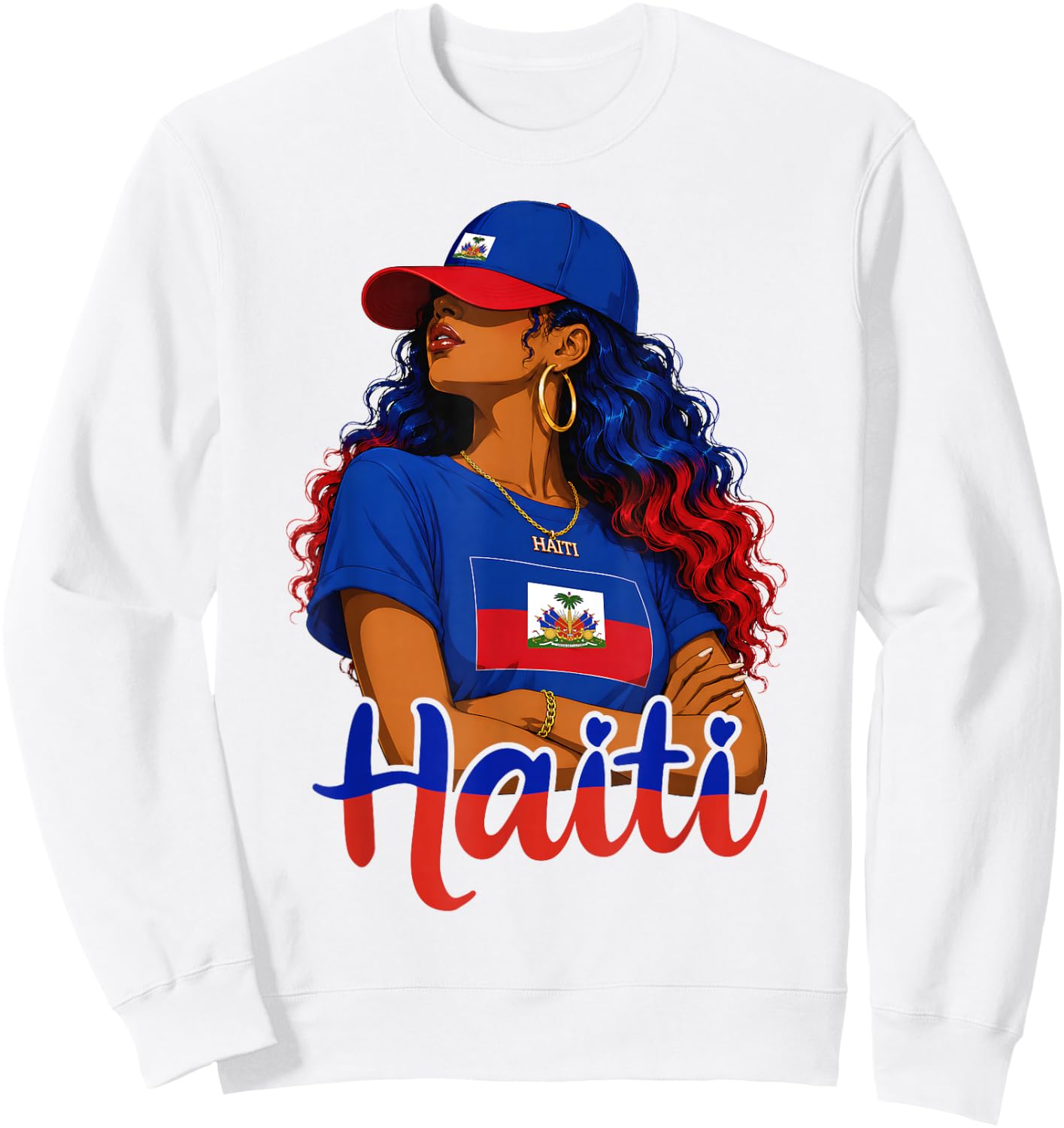 Haitian Girl Haiti Flag Proud Haitienne Afro Women Haiti Sweatshirt - Sweatshirt | White