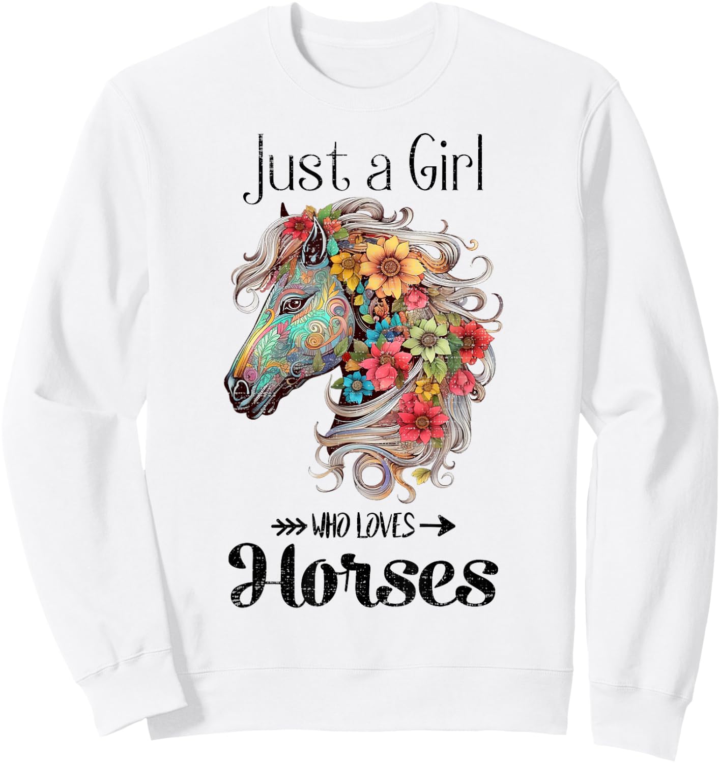 Vintage Just A Girl Who Loves Horses, Horseback Riding Sweatshirt - Sweatshirt | White