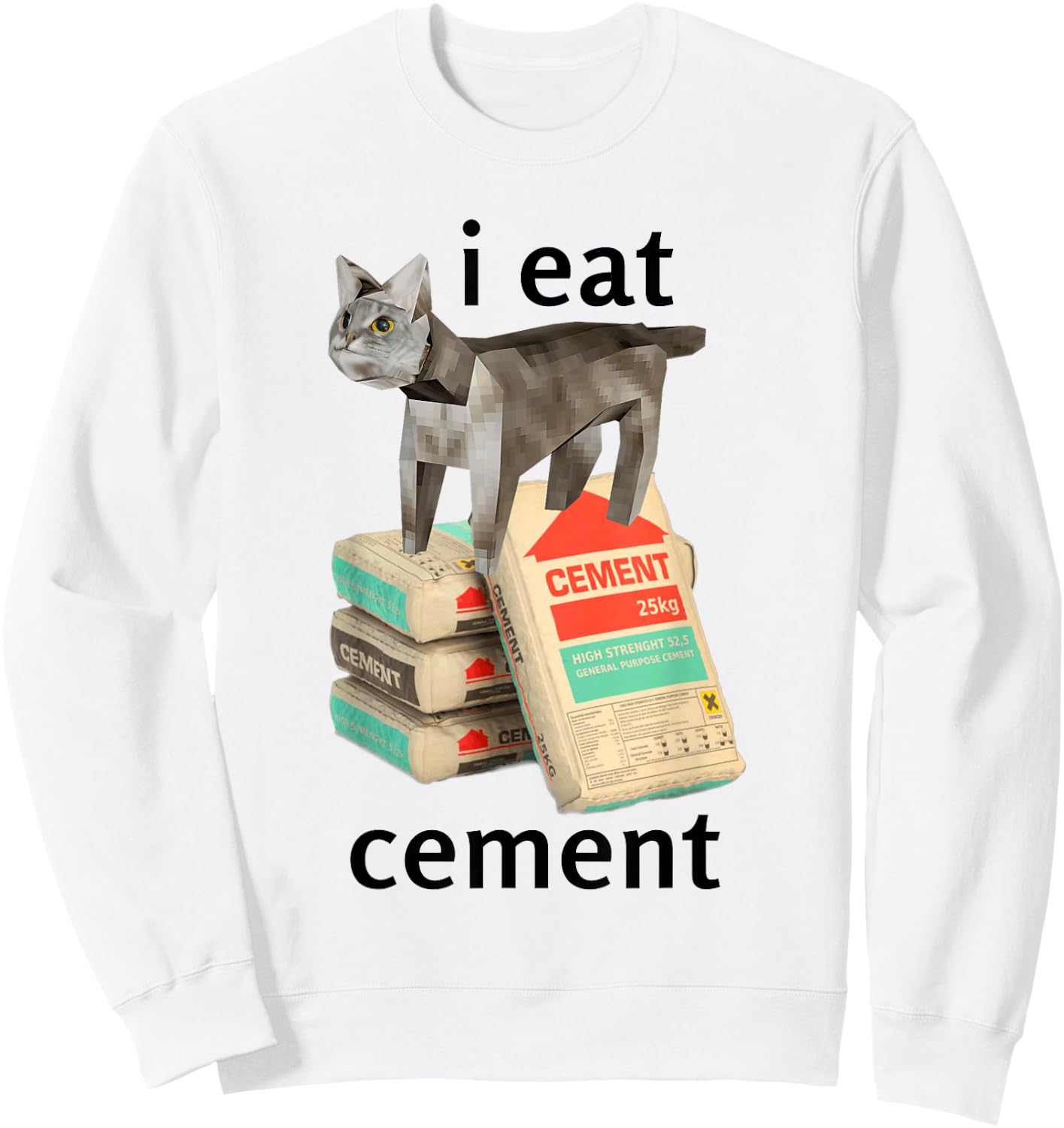 I Eat Cement Cat Shirt Kids Funny Dank Cat Meme Sweatshirt - Sweatshirt | White