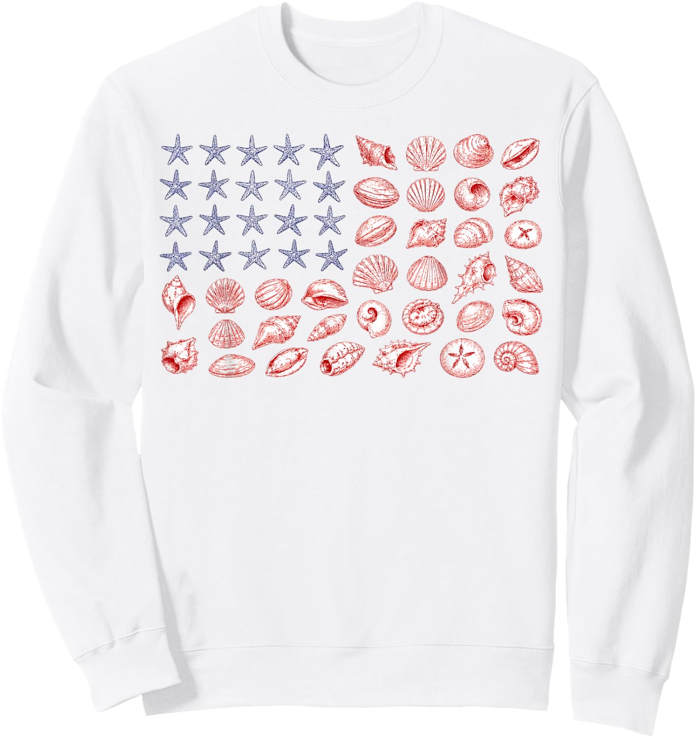 USA Coastal Shell Patriotic Seashell American Flag 4th July Sweatshirt - Sweatshirt | White