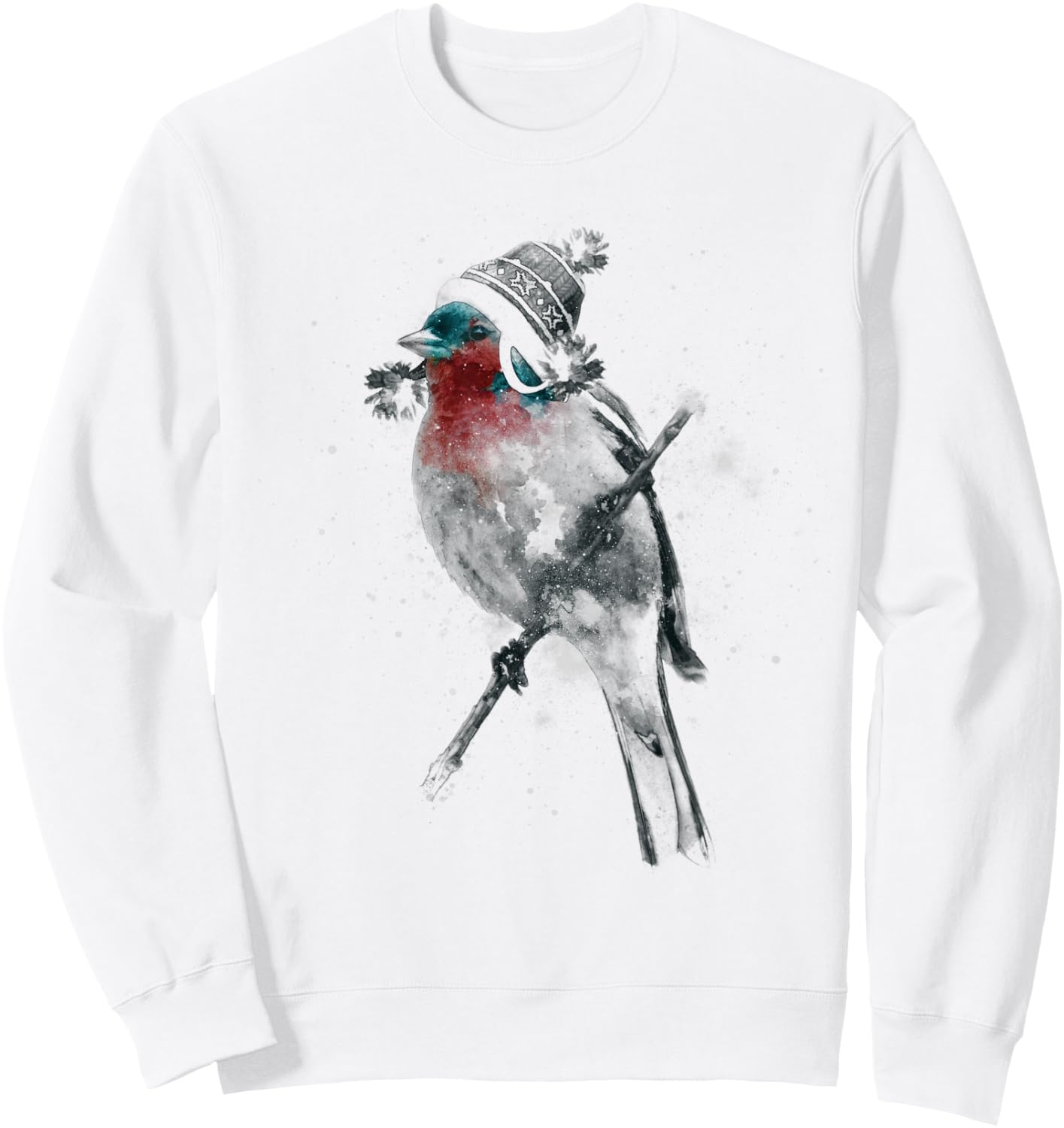 Cute Lovely Sparrow Bird Wearing Beanie Winter Hat Sweatshirt - Sweatshirt | White