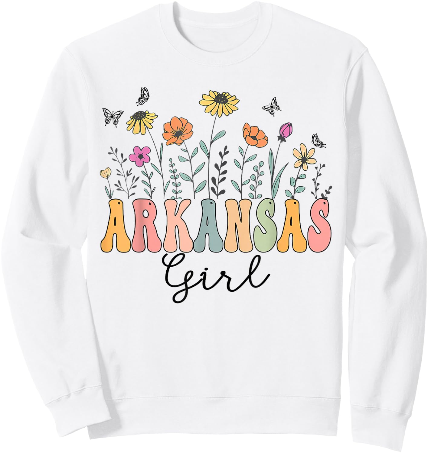 Arkansas Girl Wildflower Groovy Arkansas Lover Sweatshirt - Sweatshirt | White