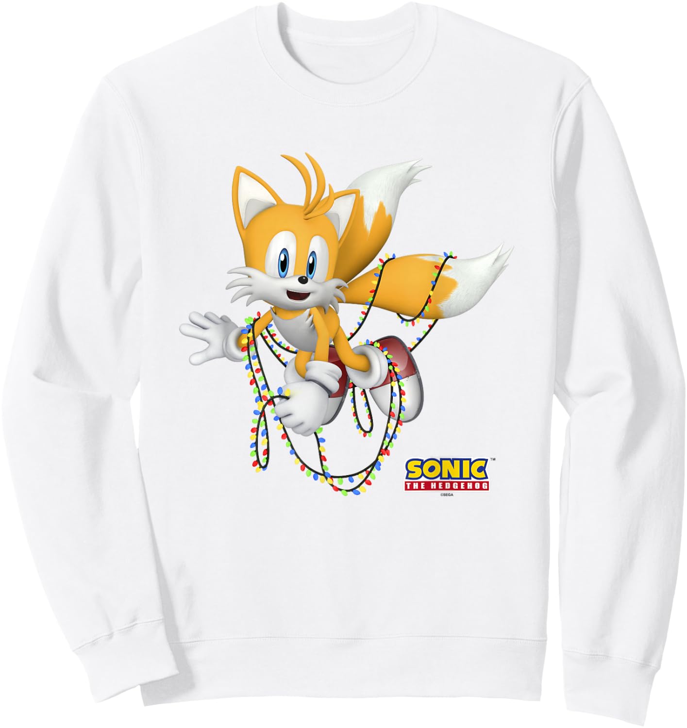 Sonic The Hedgehog Christmas Tails Tangled In Lights Sweatshirt - Sweatshirt | White