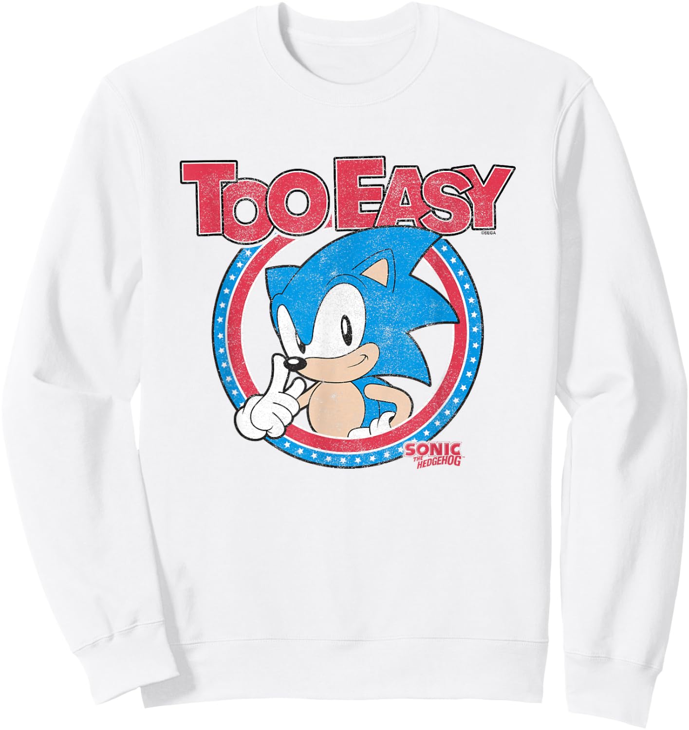 Sonic The Hedgehog Too Easy Americana Distressed Logo Sweatshirt - Sweatshirt | White