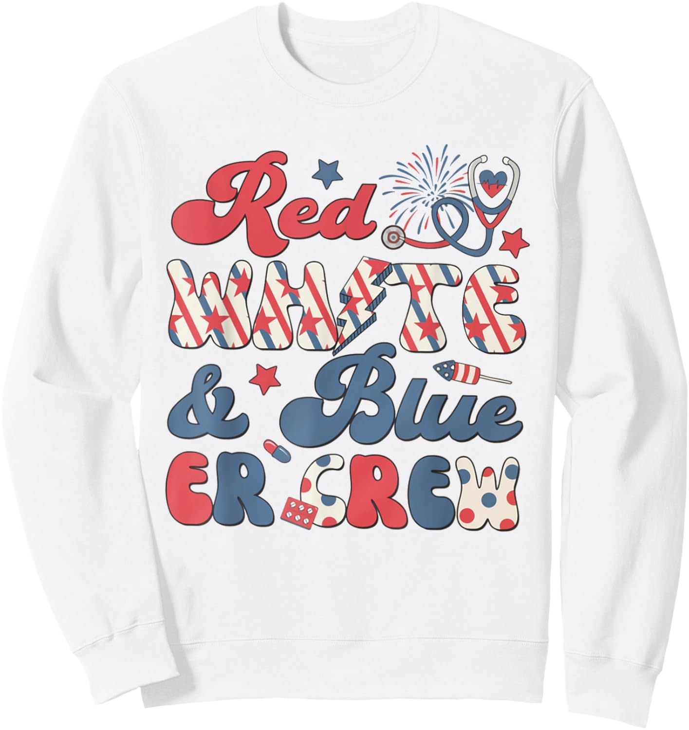Emergency Room Tech 4th of July Retro Red White Blue ER Crew Sweatshirt - Sweatshirt | White