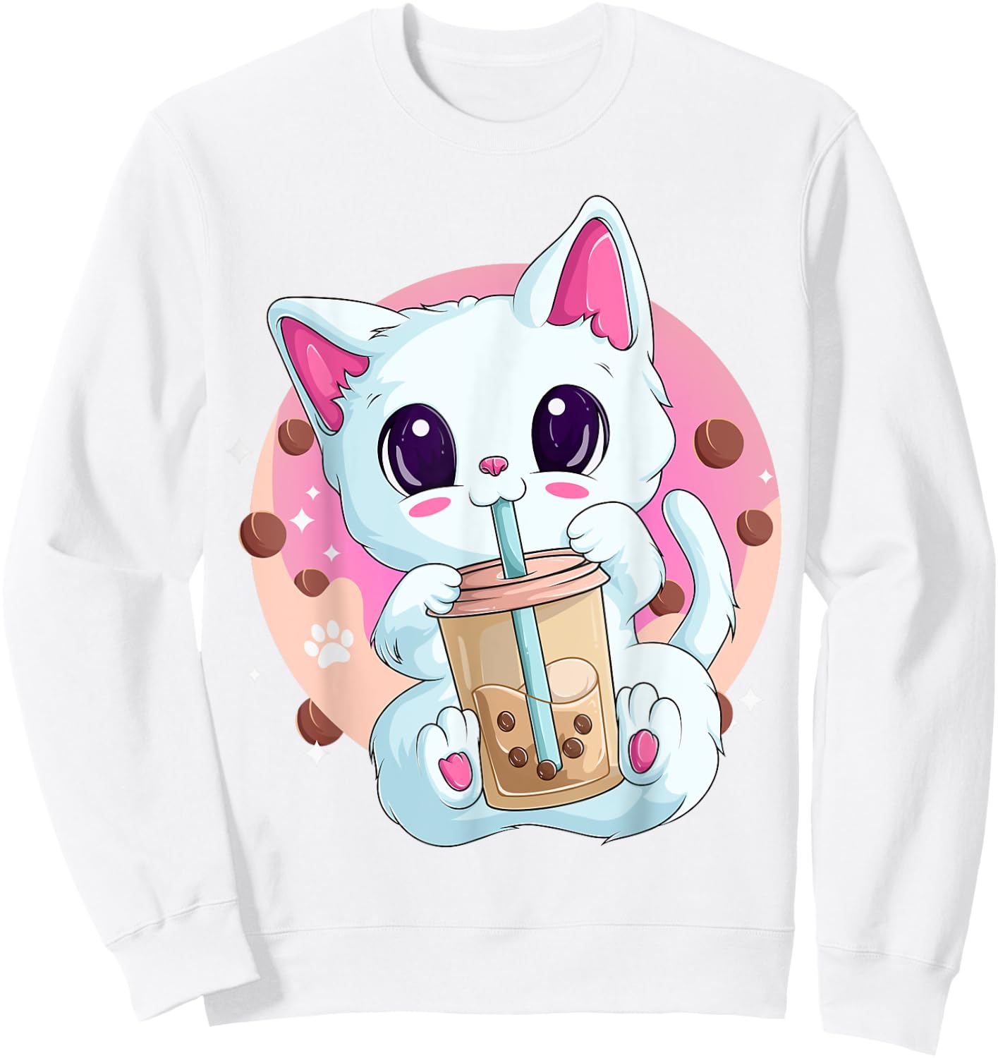 Boba Tea Cat Anime Shirts , Kawaii Bubble Tea Neko Sweatshirt - Sweatshirt | White
