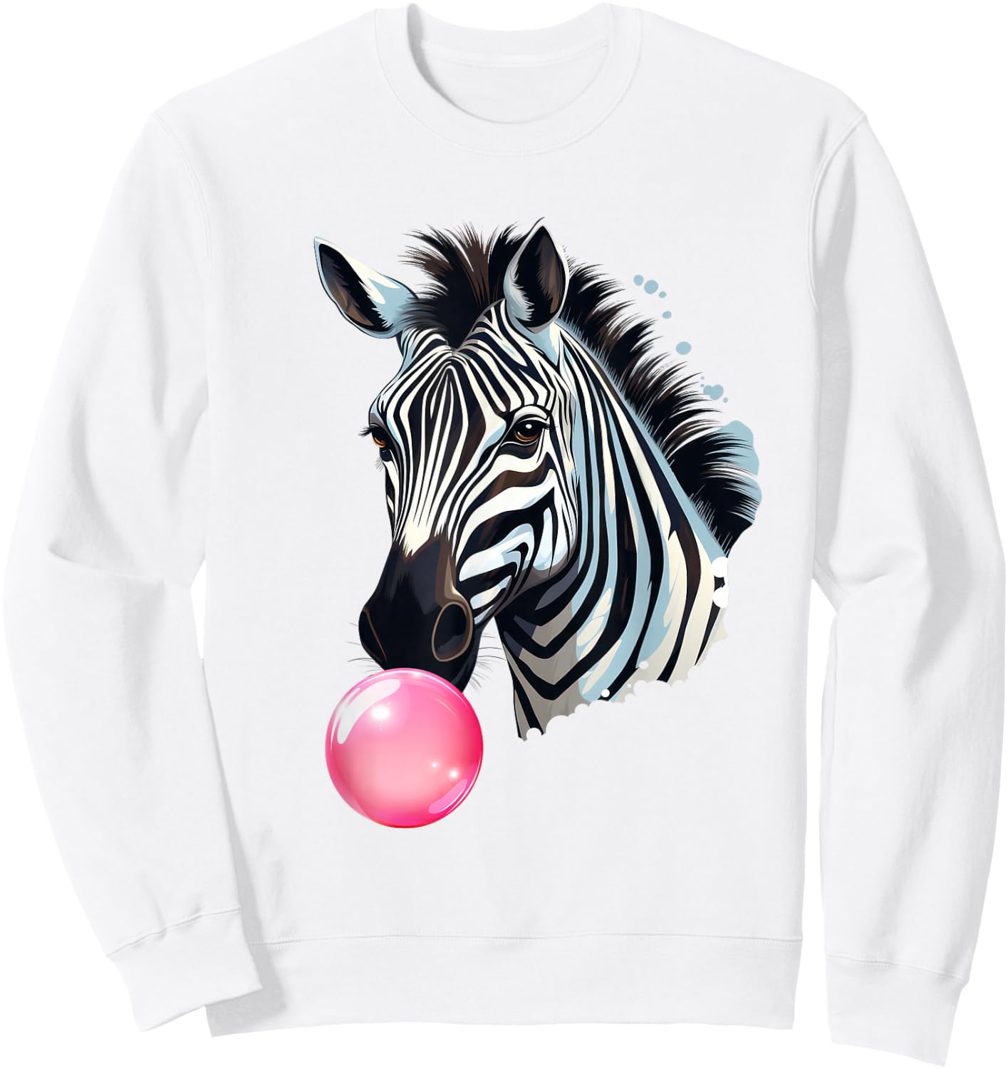144 Animals Zebra Funny Zebra Bubblegum - -Adults, Kids - Blue - Short Sleeve - Zebra Print - Casual - All Seasons Sweatshirt - Sweatshirt | White