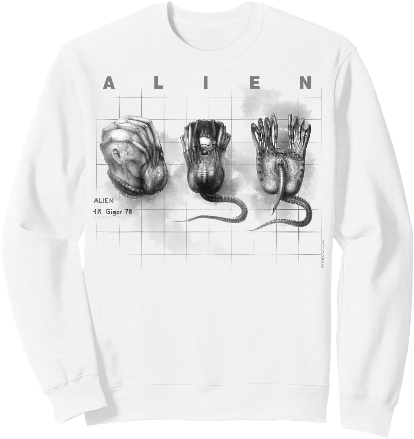Aliens Iconic Facehugger Reproduction Faces Retro Chest Logo Sweatshirt - Sweatshirt | White