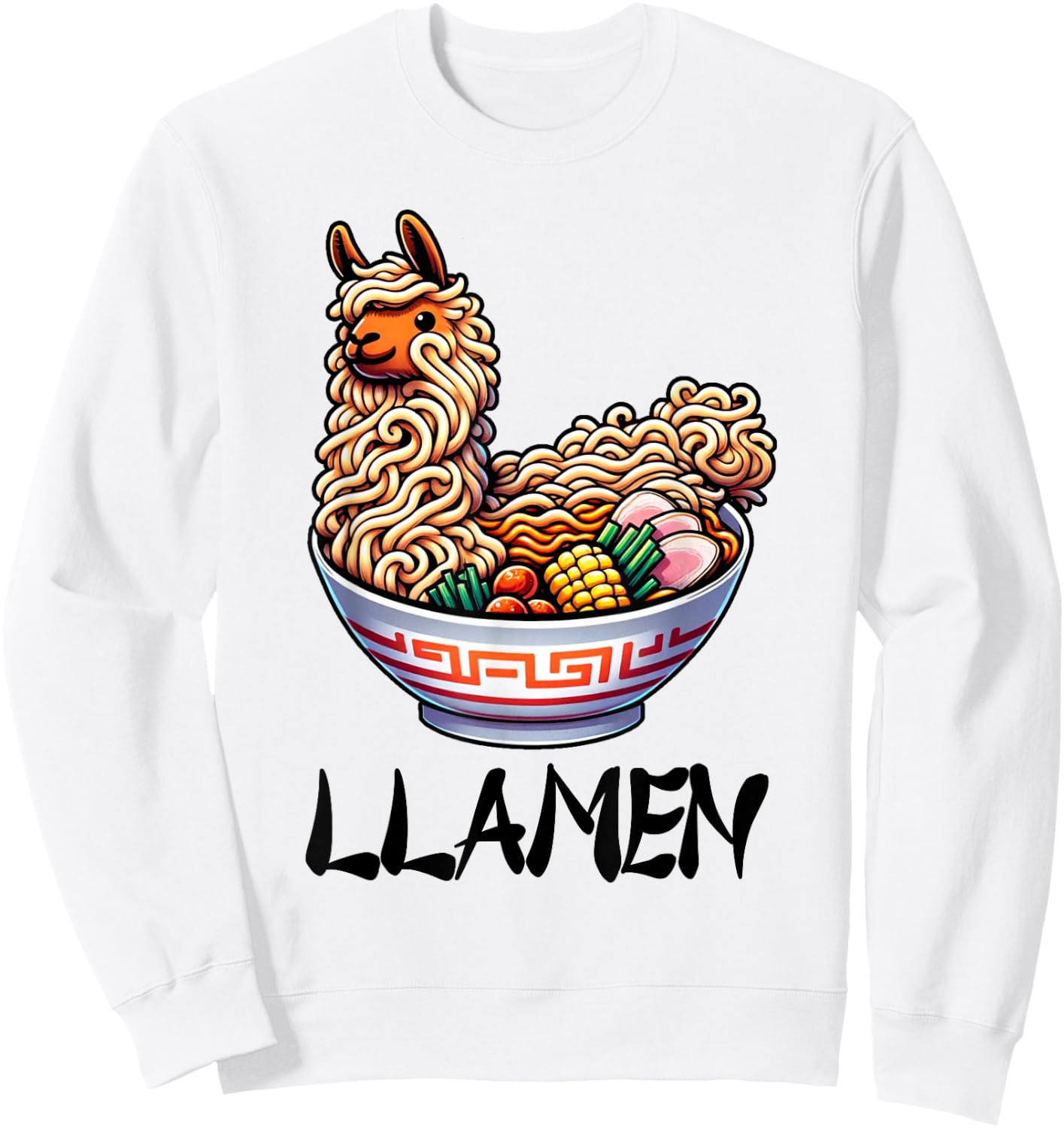 Llamen Noodles Chinese Food Alpaca Llama Lover Sweatshirt - Sweatshirt | White