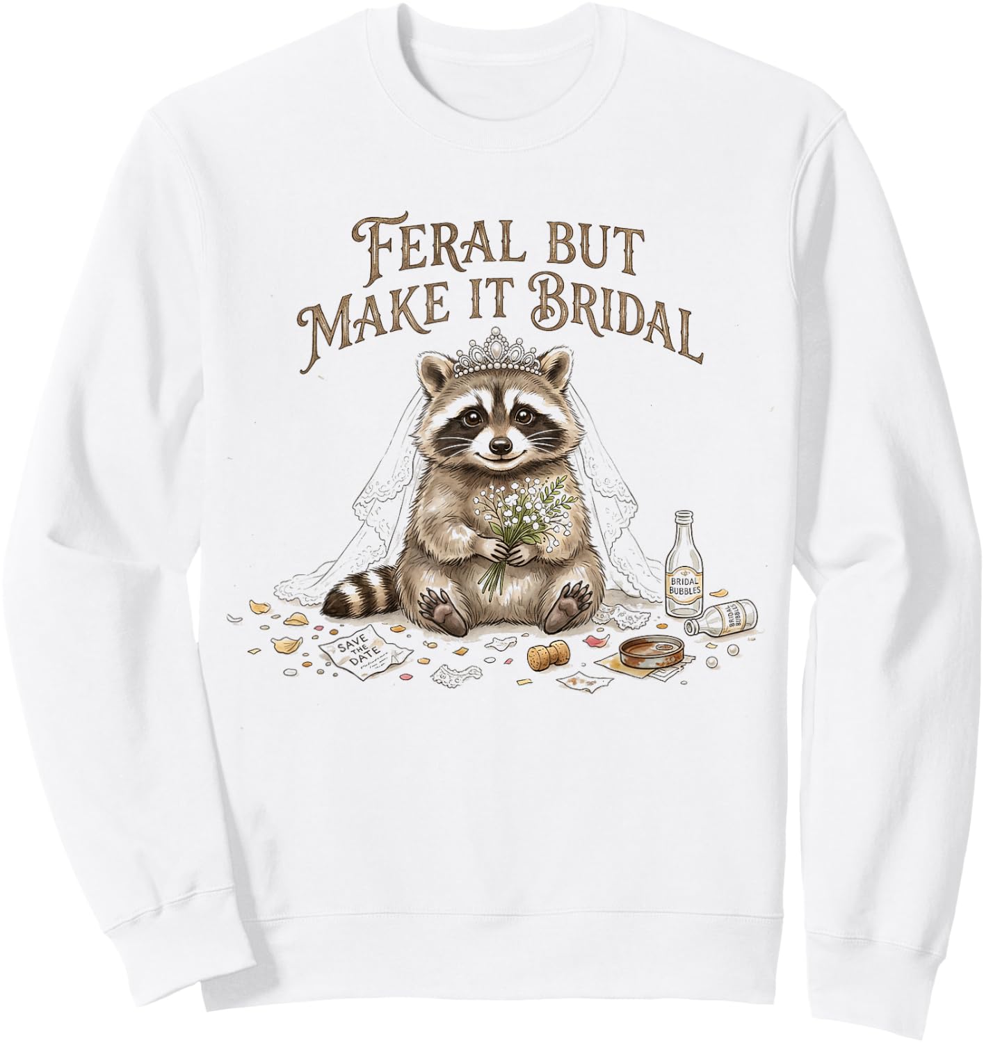 Funny Bridal Raccoon Feral But Make It Bridal Engagement Sweatshirt - Sweatshirt | White