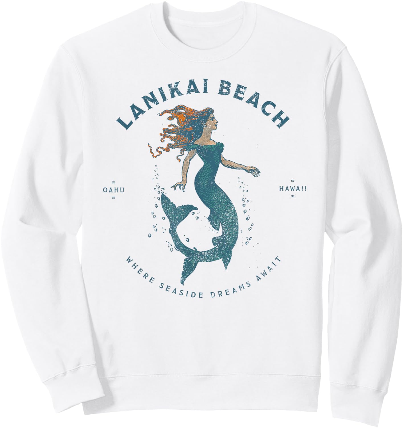 Lanikai Beach Oahu Hawaii Retro Vintage Mermaid Sweatshirt - Sweatshirt | White