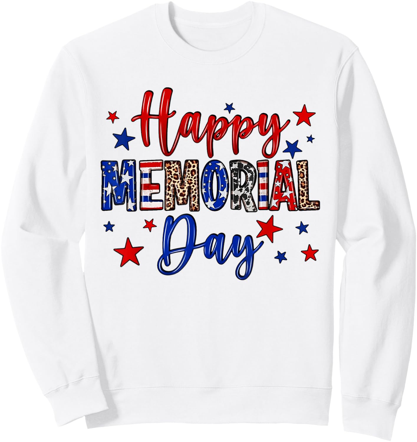 Happy Memorial Day Flower Leopard USA Patriotic Girls Sweatshirt - Sweatshirt | White