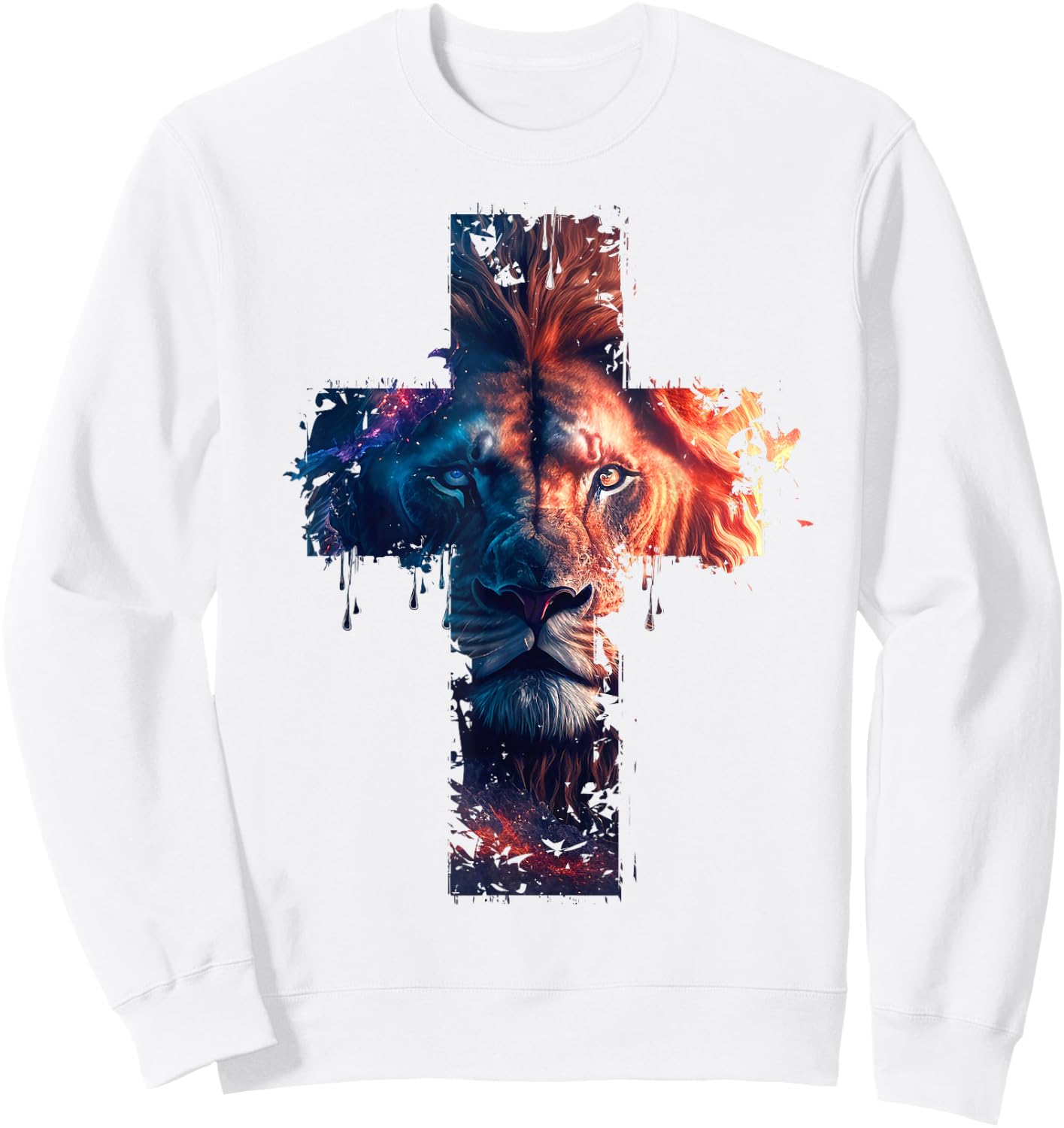 Lion of Judah Cross Jesus Christ Christian Faith Graphic , gray Sweatshirt - Sweatshirt | White