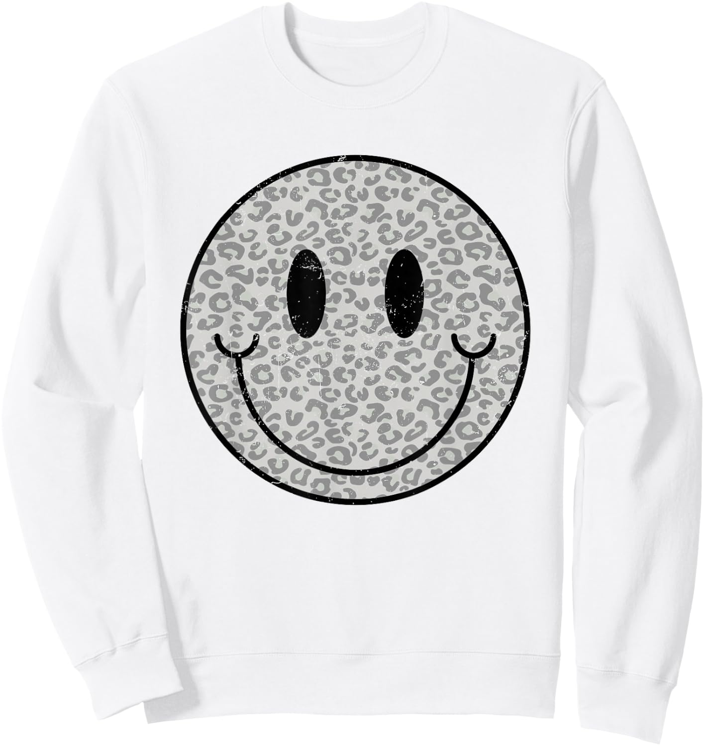 Cute Happy Face Retro Aesthetic Leopard Smile Face Women Men Sweatshirt - Sweatshirt | White