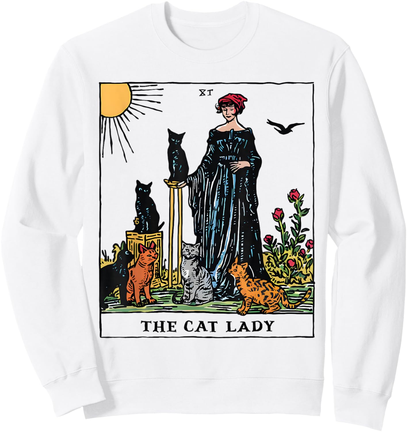 The Cat Lady Tarot Card Vintage Gothic Women Cat Mom Sweatshirt - Sweatshirt | White