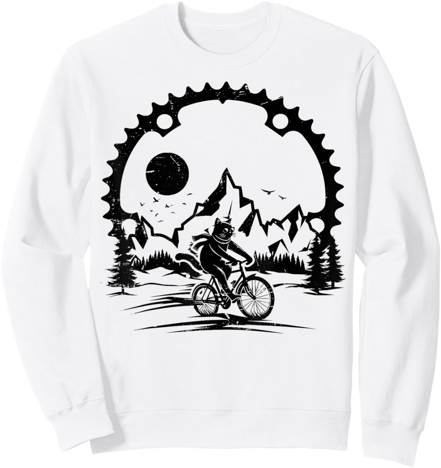Funny Cat Riding Bicycle Vintage Mountain Biking Cat Biker Sweatshirt - Sweatshirt | White