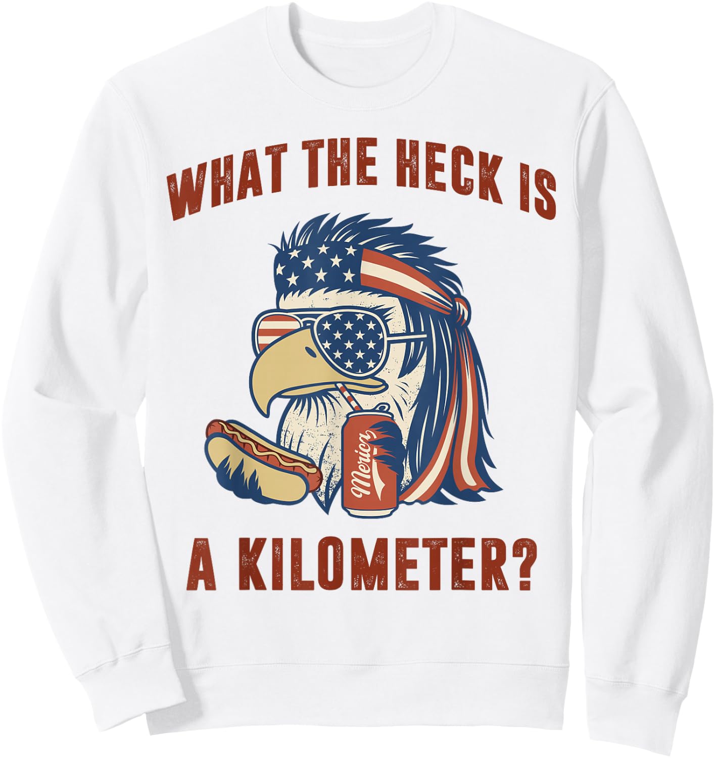 What The Heck is A Kilometer Mullet Eagle Sweatshirt - Sweatshirt | White