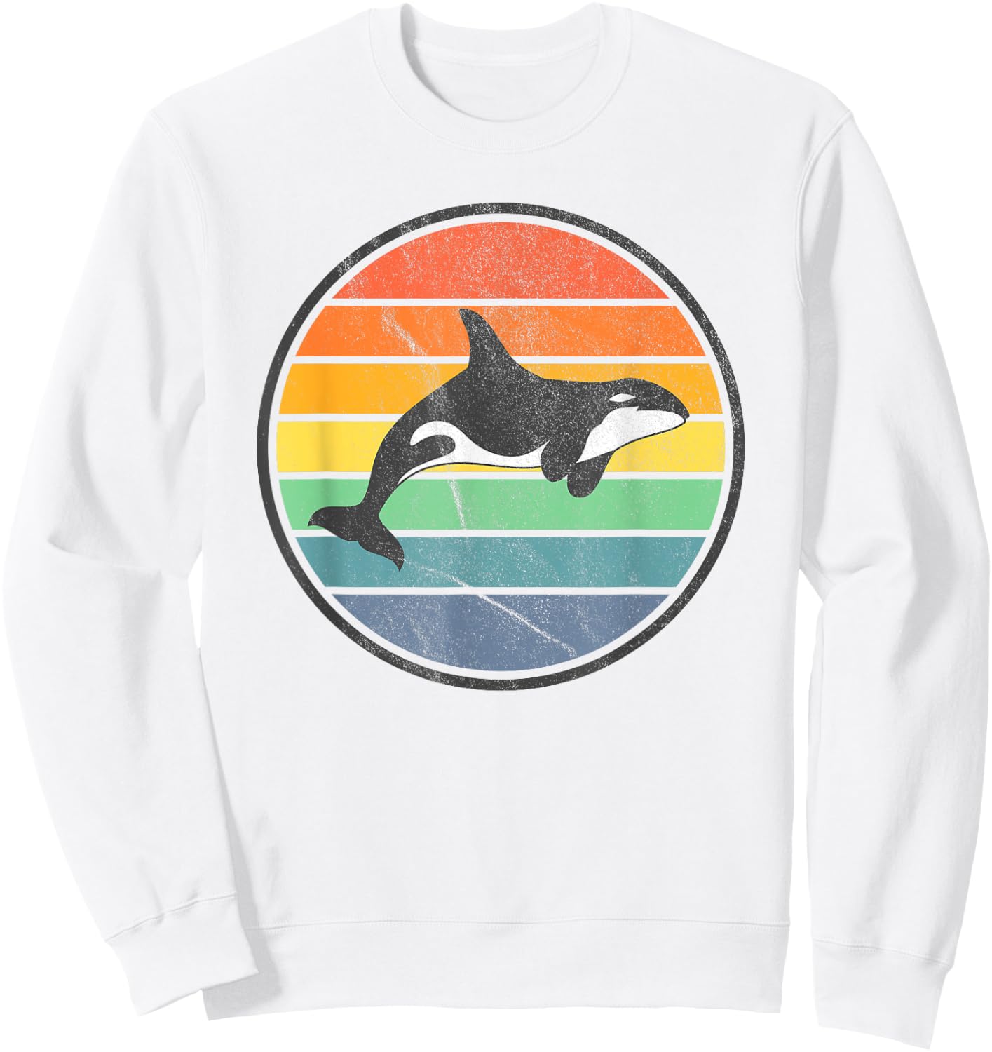 Orca Retro Sunset - Whale Ocean Sea Distressed Sweatshirt - Sweatshirt | White