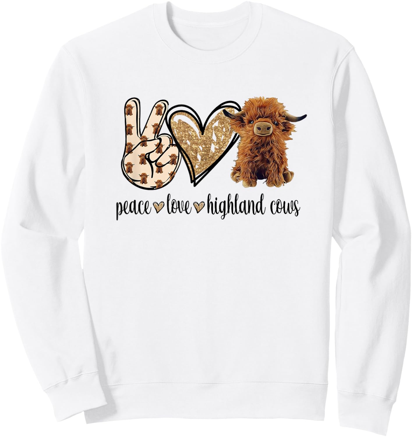 Girls Peace Love Heifer Scottish Highland Cow Lover Sweatshirt - Sweatshirt | White
