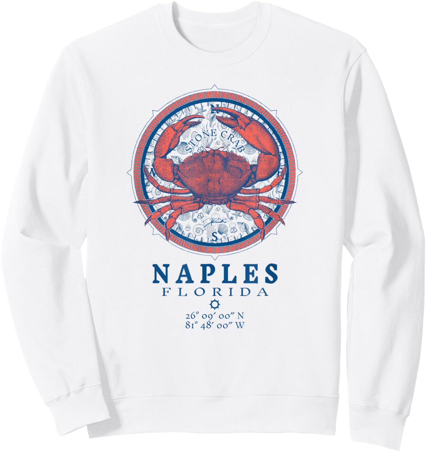 JCombs: Naples, Florida, Stone Crab on Wind Rose Sweatshirt - Sweatshirt | White