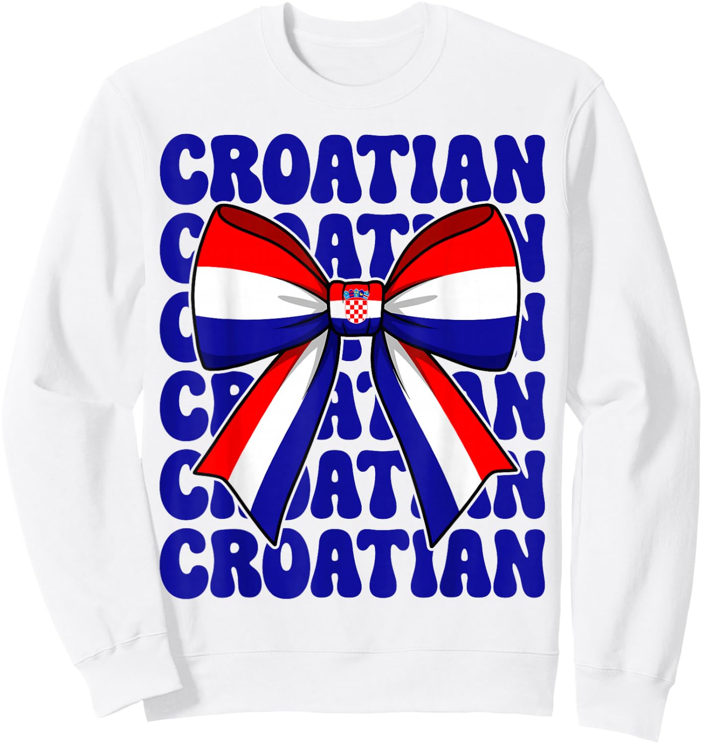 Croatian Girl Coquette Bow Cute Retro Groovy Croatia Flag Sweatshirt - Sweatshirt | White